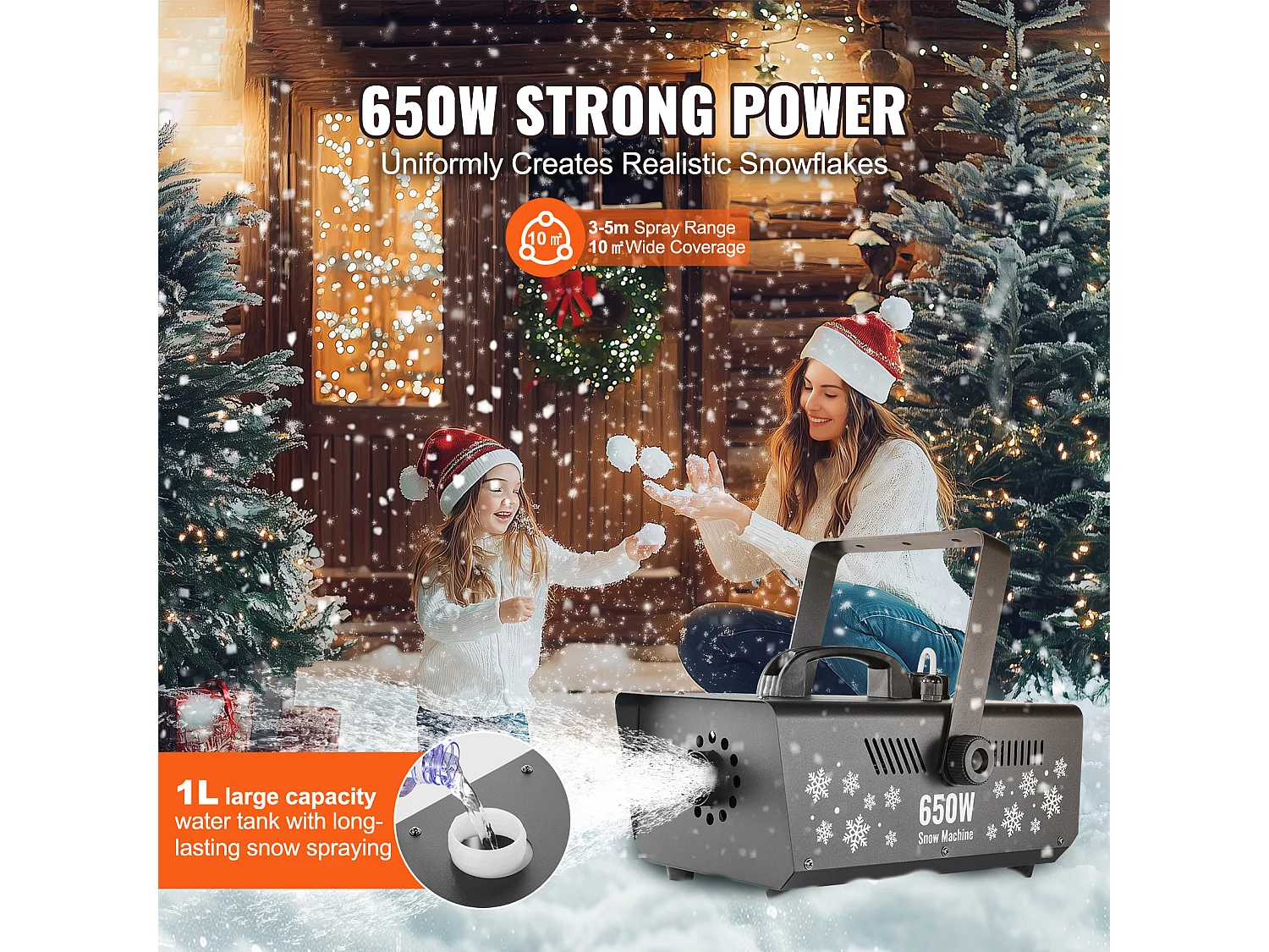 Machine à Neige SucceBuy 650 W pour les Vacances - Apporte la Magie de l'Hiver à Vos Célébrations Familiales