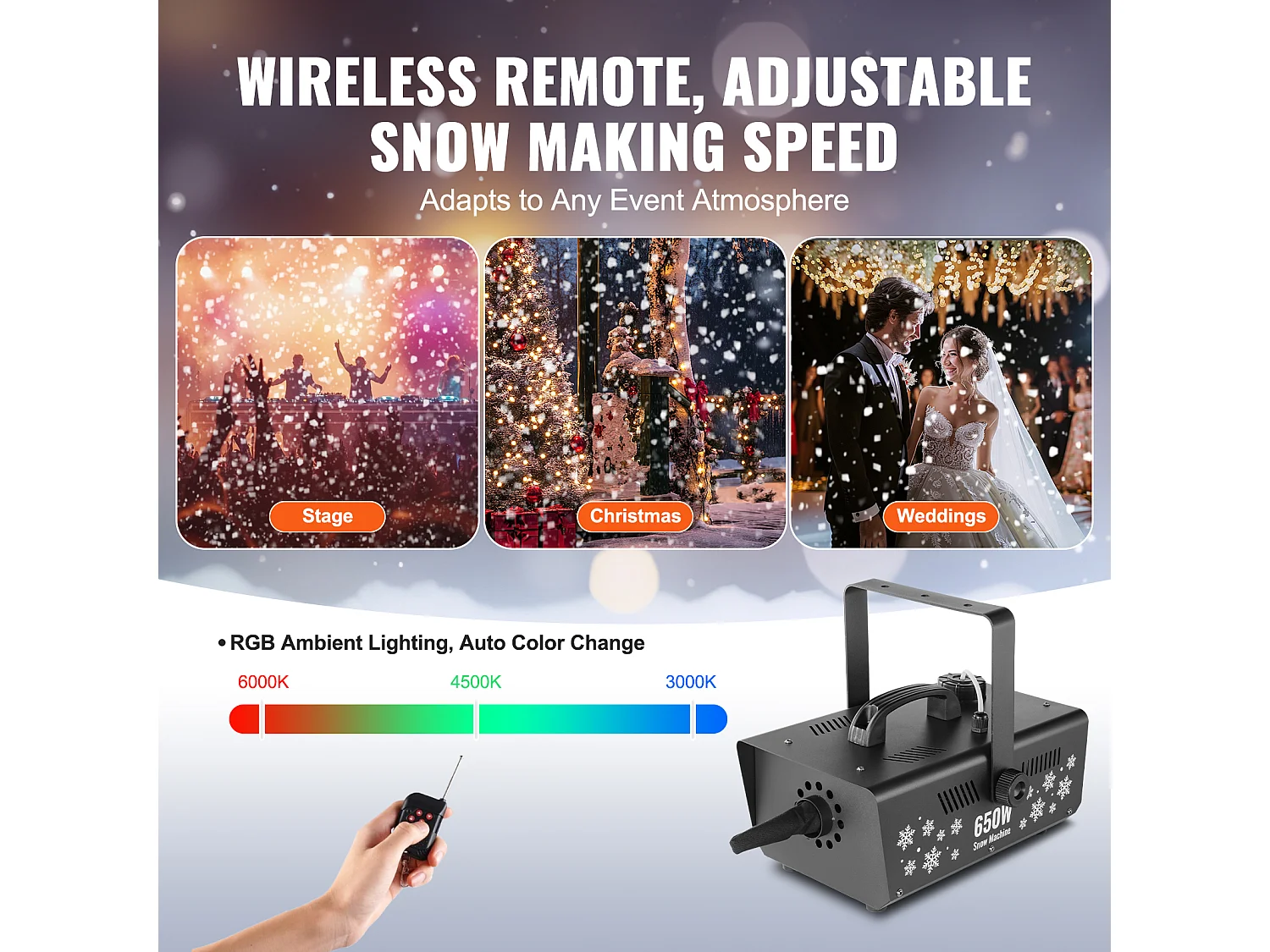 Machine à Neige SucceBuy 650 W pour les Vacances - Apporte la Magie de l'Hiver à Vos Célébrations Familiales