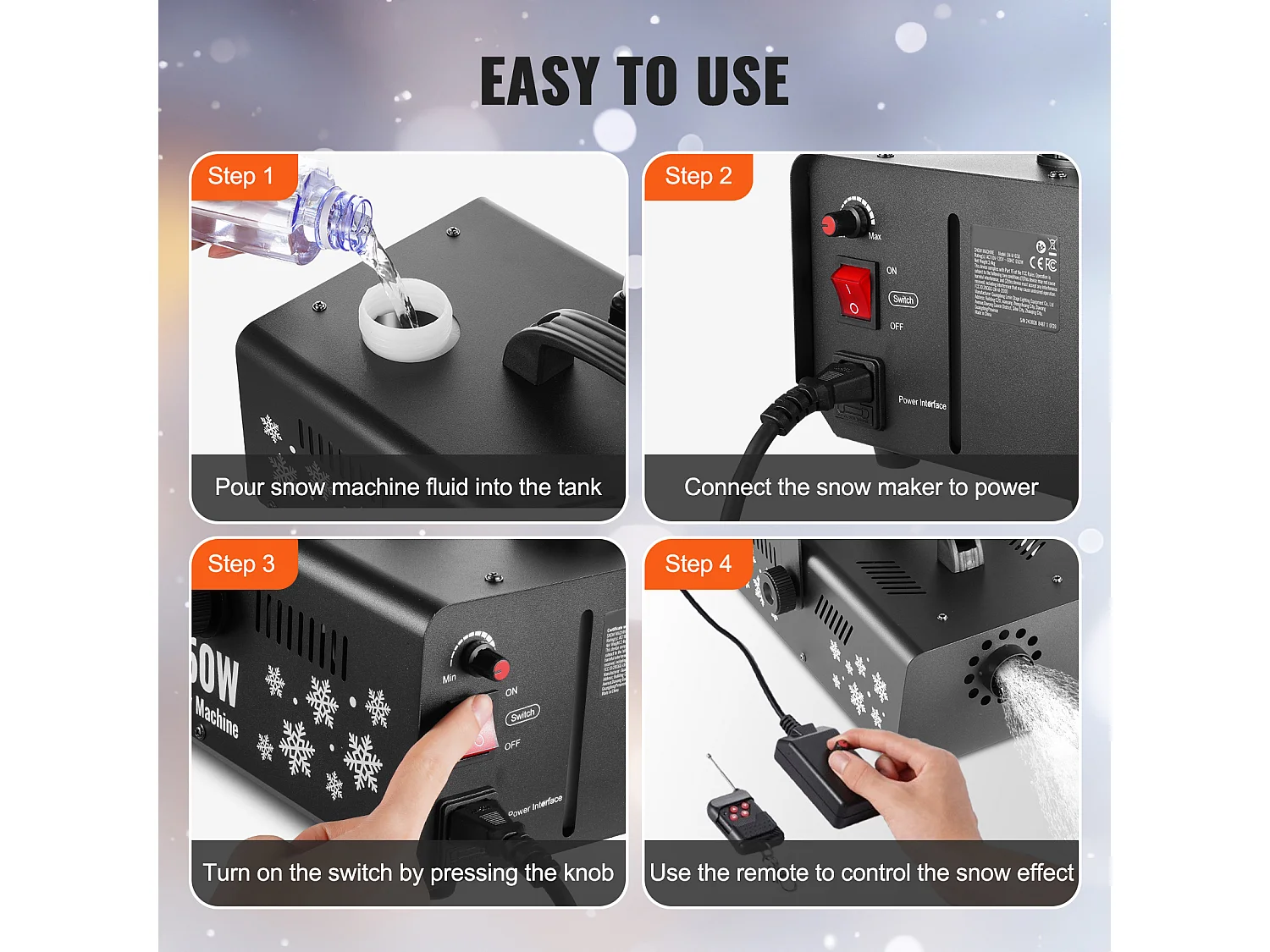 Machine à Neige SucceBuy 650 W pour les Vacances - Apporte la Magie de l'Hiver à Vos Célébrations Familiales