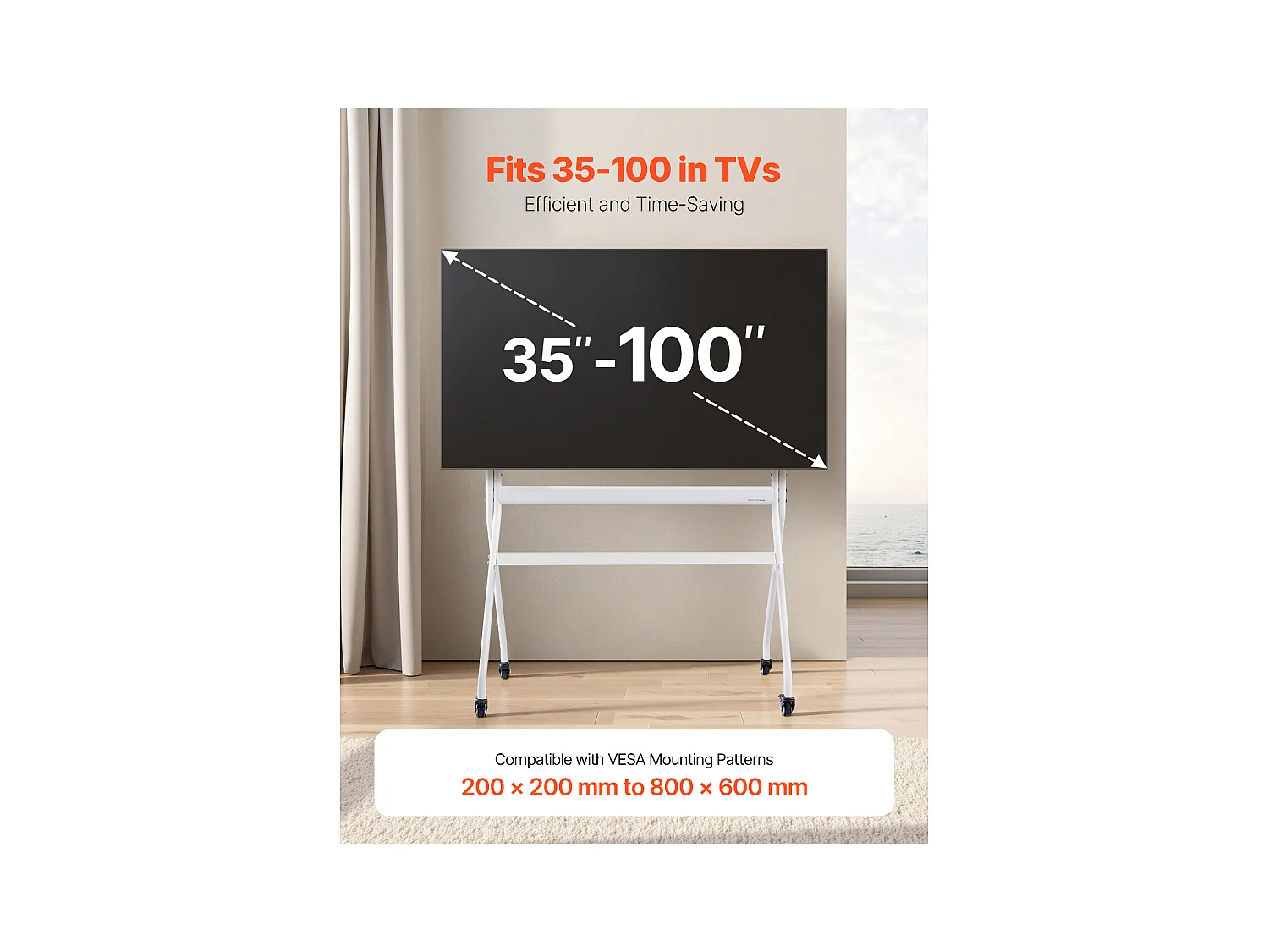 Support TV à Roulettes SucceBuy Chariot TV Mobile et Support Télé sur Pied Portable, Pour Téléviseurs/LED/LCD/OLED de 889 à 2540 mm, Jusqu'à 90 kg