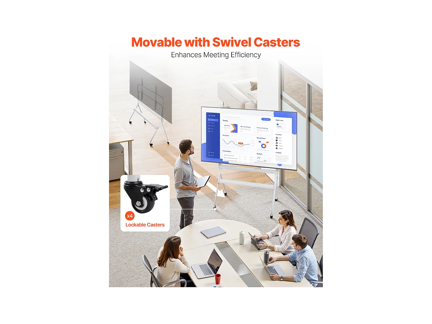 Support TV à Roulettes SucceBuy Chariot TV Mobile et Support Télé sur Pied Portable, Pour Téléviseurs/LED/LCD/OLED de 889 à 2540 mm, Jusqu'à 90 kg