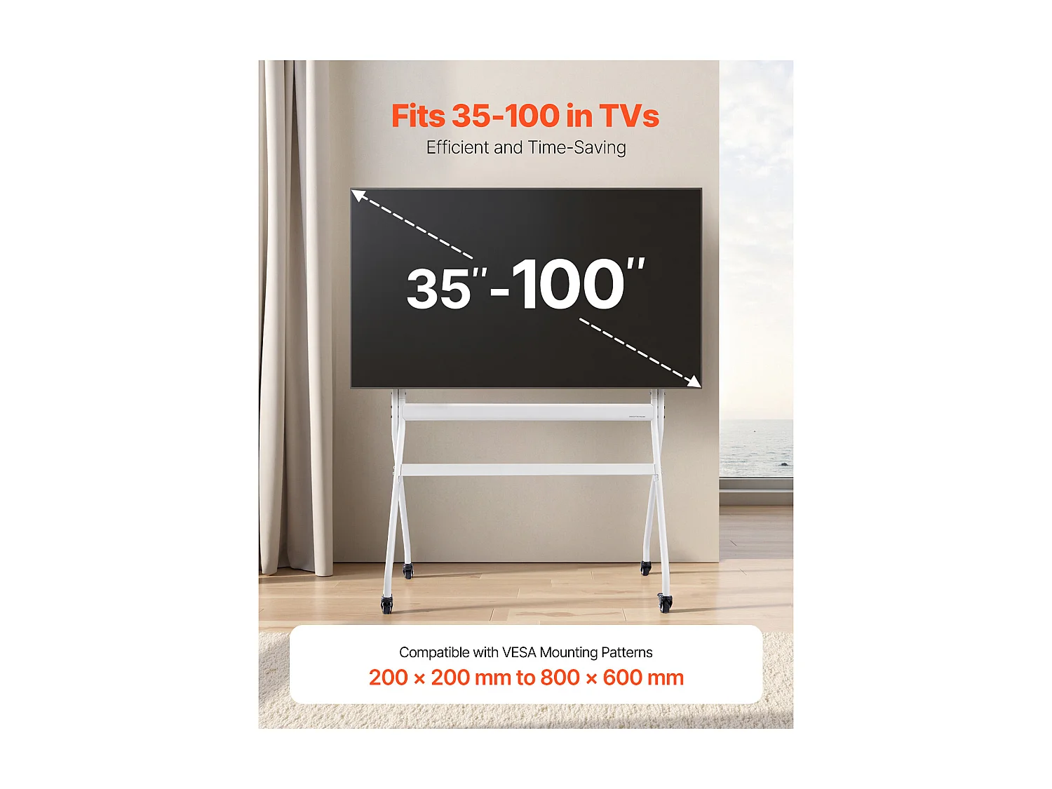 Support TV à Roulettes SucceBuy Chariot TV Mobile et Support Télé sur Pied Portable, Pour Téléviseurs/LED/LCD/OLED de 889 à 2540 mm, Jusqu'à 90 kg