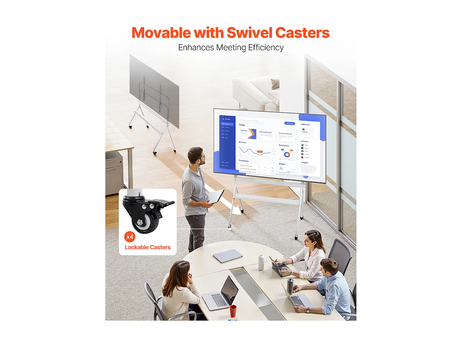 Support TV à Roulettes SucceBuy Chariot TV Mobile et Support Télé sur Pied Portable, Pour Téléviseurs/LED/LCD/OLED de 889 à 2540 mm, Jusqu'à 90 kg