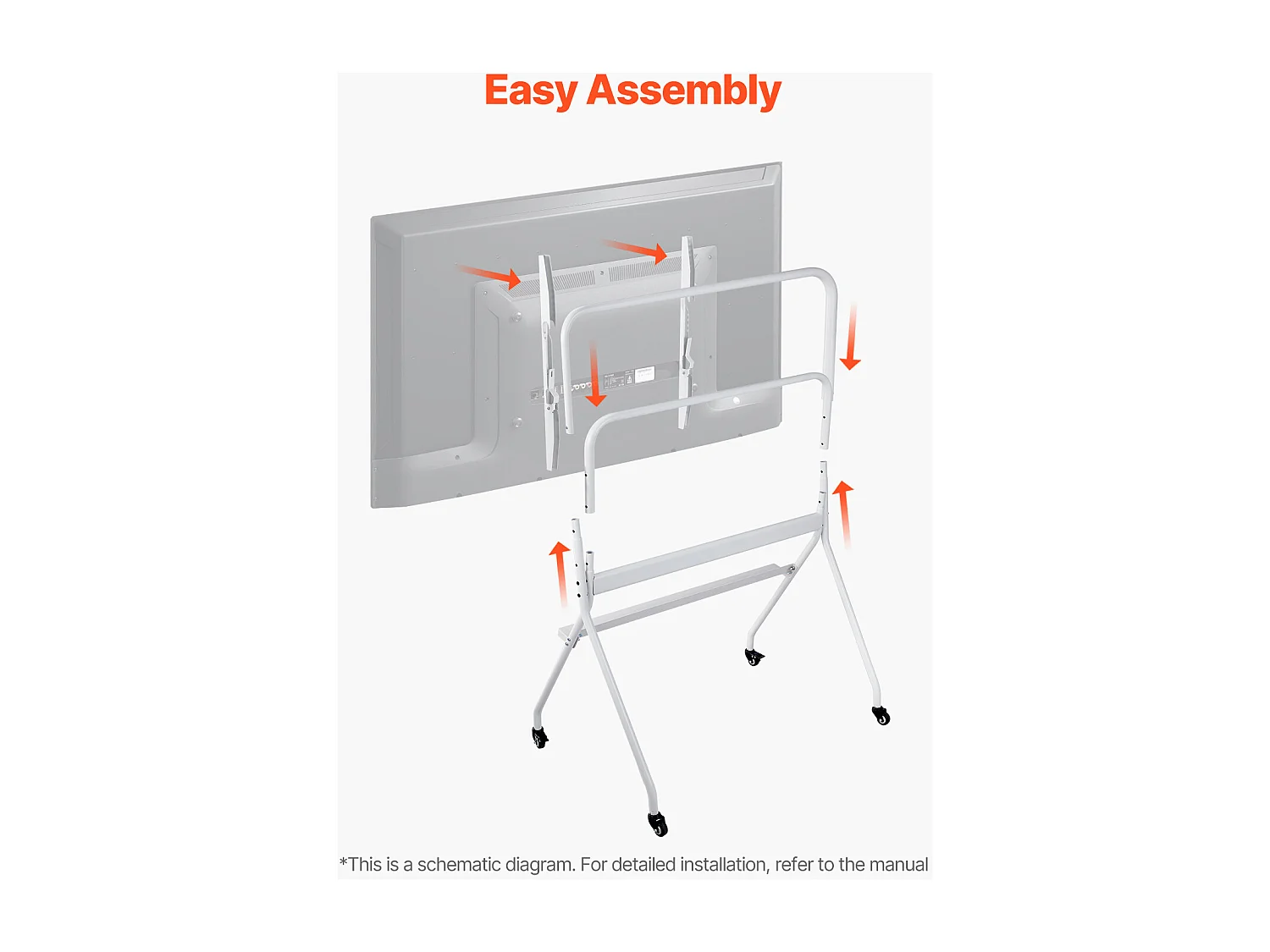 Support TV à Roulettes SucceBuy Chariot TV Mobile et Support Télé sur Pied Portable, Pour Téléviseurs/LED/LCD/OLED de 889 à 2540 mm, Jusqu'à 90 kg