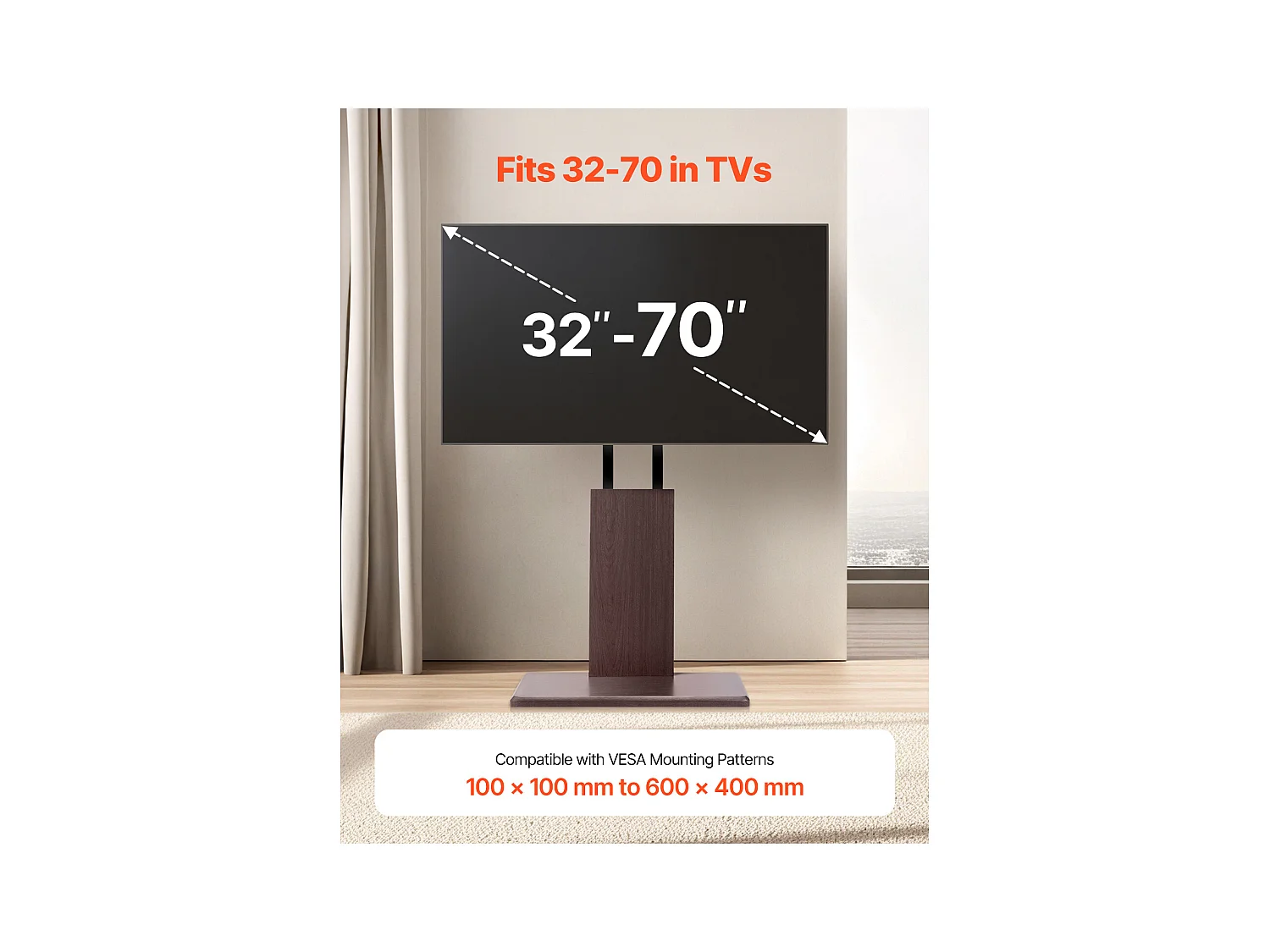 Support TV à Roulettes Universel SucceBuy Chariot TV Mobile avec Multiprise, Pivotant et Hauteur Réglable, Jusqu'à 45 kg, Pour Écrans 812,8-1778 mm