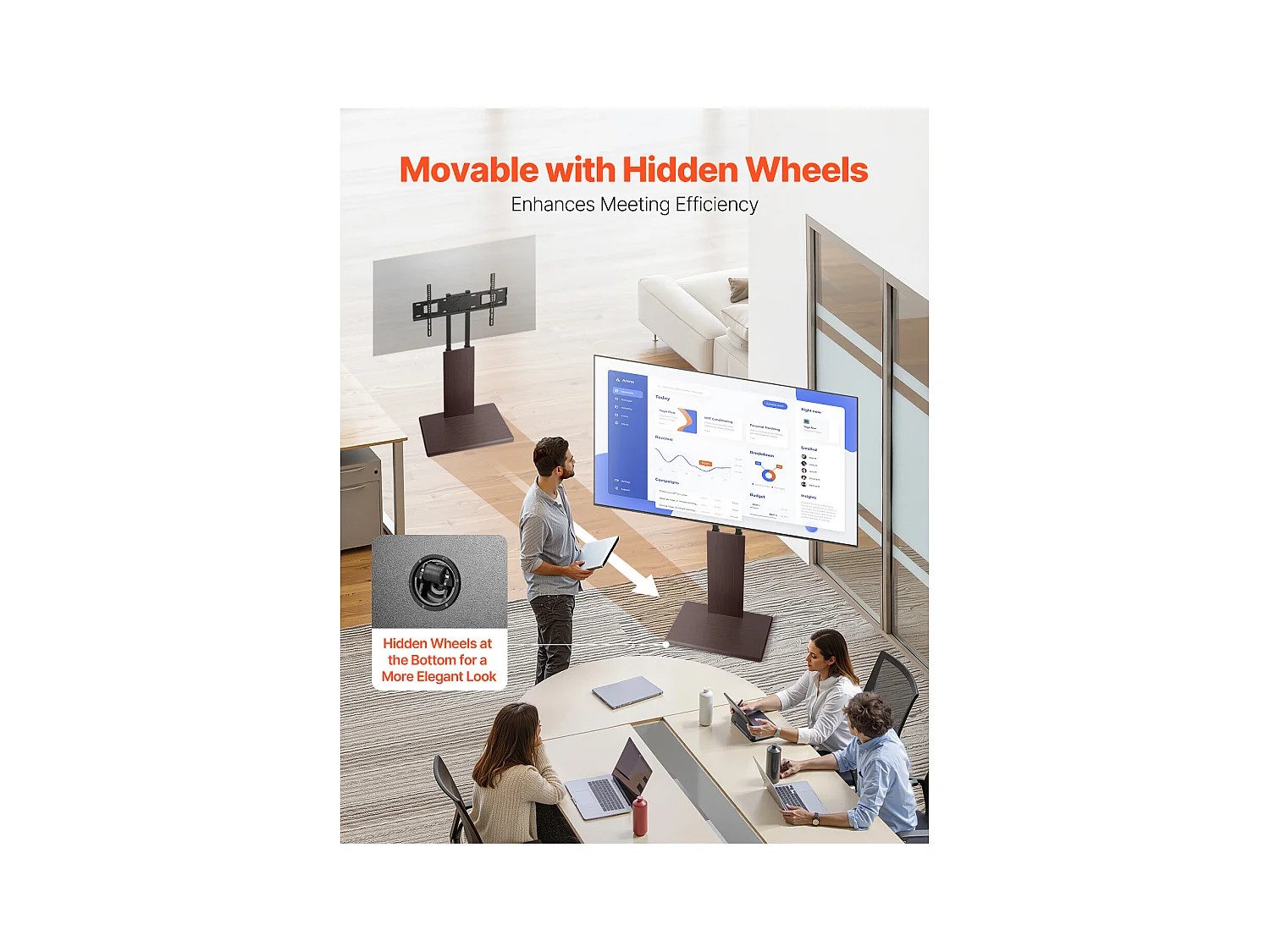 Support TV à Roulettes Universel SucceBuy Chariot TV Mobile avec Multiprise, Pivotant et Hauteur Réglable, Jusqu'à 45 kg, Pour Écrans 812,8-1778 mm