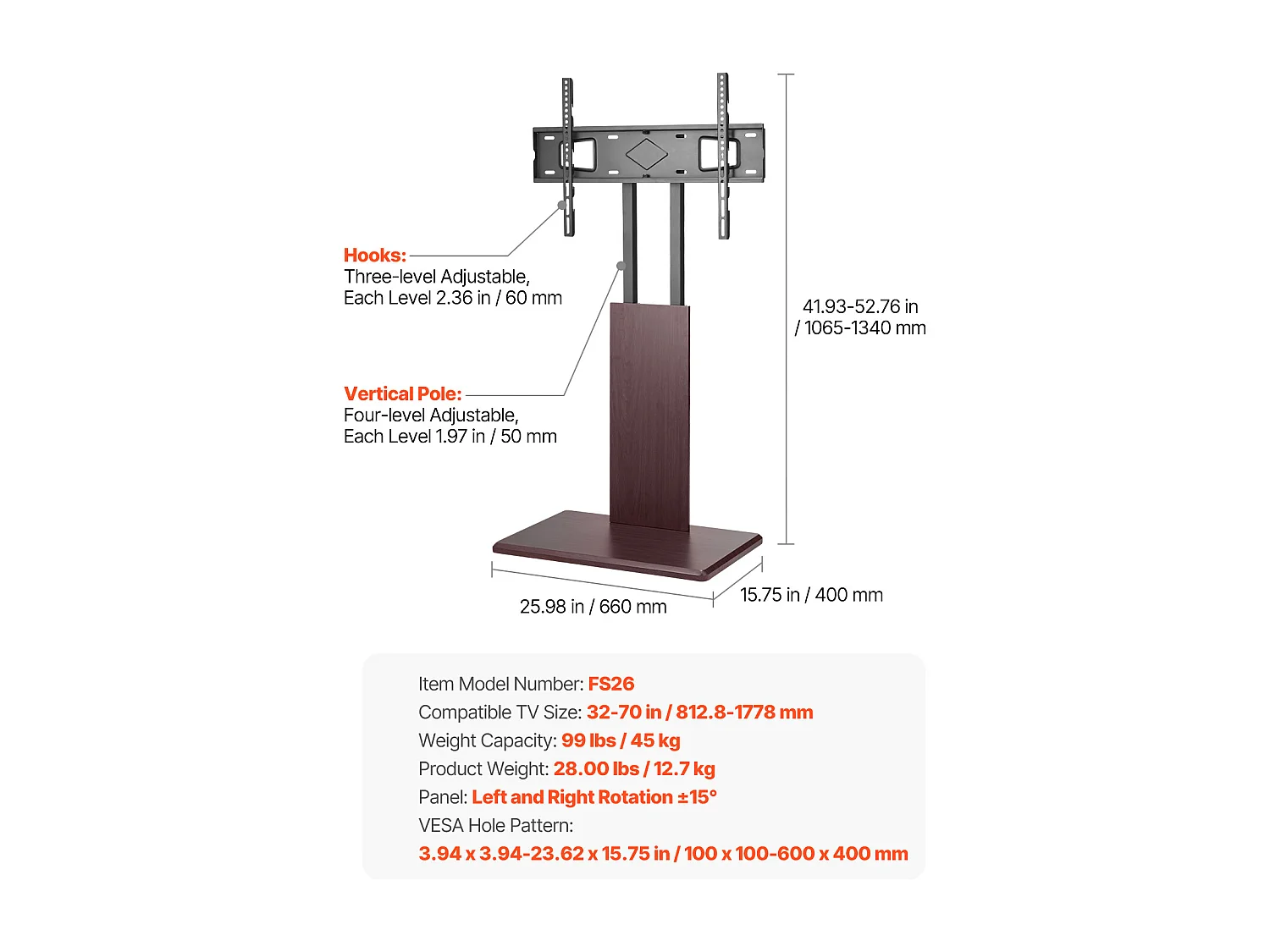Support TV à Roulettes Universel SucceBuy Chariot TV Mobile avec Multiprise, Pivotant et Hauteur Réglable, Jusqu'à 45 kg, Pour Écrans 812,8-1778 mm