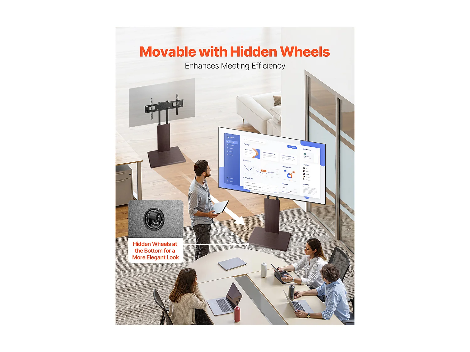 Support TV à Roulettes Universel SucceBuy Chariot TV Mobile avec Multiprise, Pivotant et Hauteur Réglable, Jusqu'à 45 kg, Pour Écrans 812,8-1778 mm