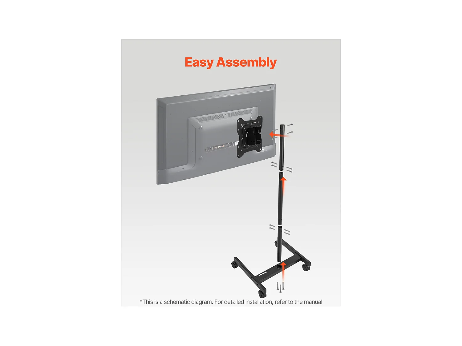 TV-Standaard op Wieltjes SucceBuy Mobiele TV-Wagen en Draagbare TV-Standaard op Voet, Voor TV's/LED/LCD/OLED van 431,8 tot 1397 mm, Tot 20 kg