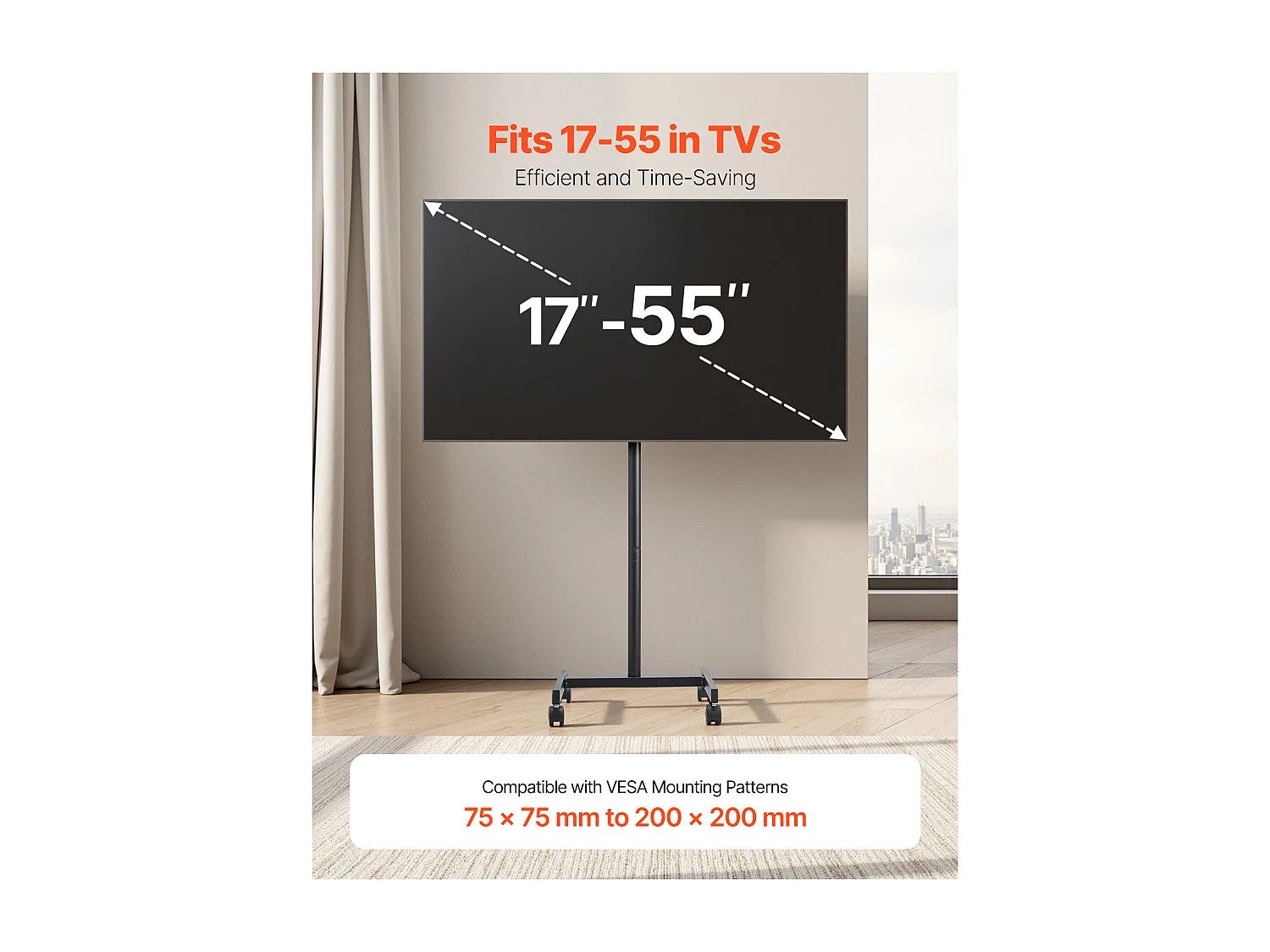 TV-Standaard op Wieltjes SucceBuy Mobiele TV-Wagen en Draagbare TV-Standaard op Voet, Voor TV's/LED/LCD/OLED van 431,8 tot 1397 mm, Tot 20 kg