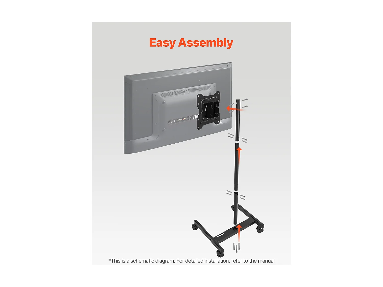 TV-Standaard op Wieltjes SucceBuy Mobiele TV-Wagen en Draagbare TV-Standaard op Voet, Voor TV's/LED/LCD/OLED van 431,8 tot 1397 mm, Tot 20 kg