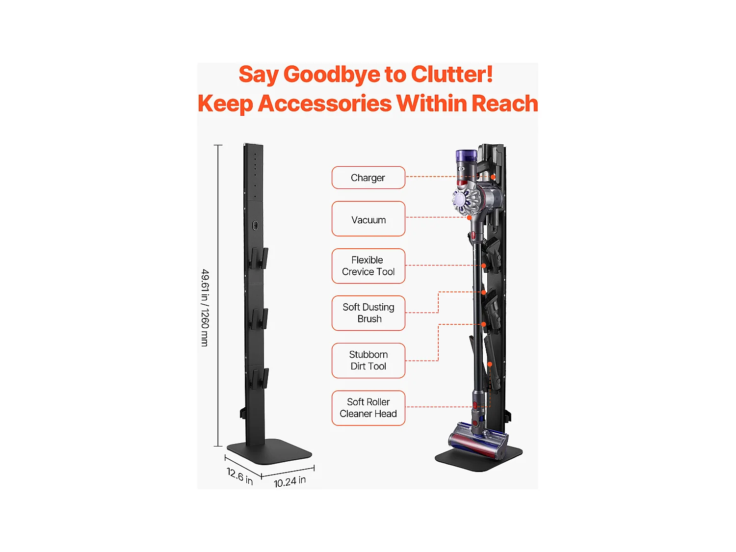 Support d'Aspirateur pour Dyson SucceBuy Compatible avec G5, V15, V12, V11, V10, V8, V7, V6, Porte-aspirateur Vertical avec Accessoires, 6 Crochets, Noir