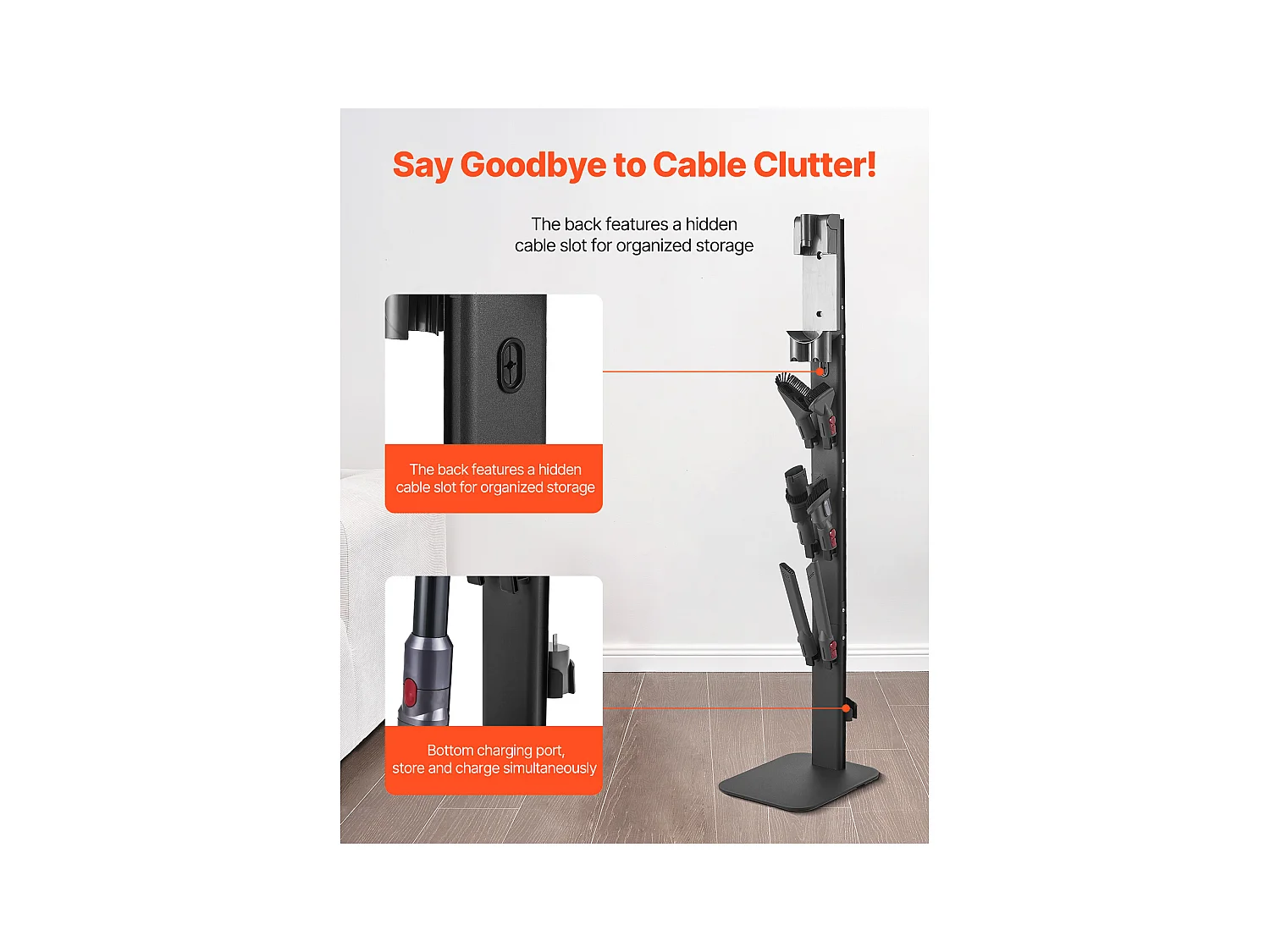 Support d'Aspirateur pour Dyson SucceBuy Compatible avec G5, V15, V12, V11, V10, V8, V7, V6, Porte-aspirateur Vertical avec Accessoires, 6 Crochets, Noir