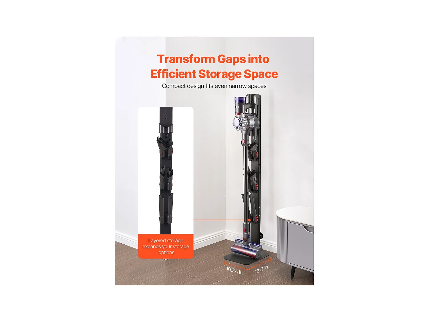 Support d'Aspirateur pour Dyson SucceBuy Compatible avec G5, V15, V12, V11, V10, V8, V7, V6, Porte-aspirateur Vertical avec Accessoires, 6 Crochets, Noir