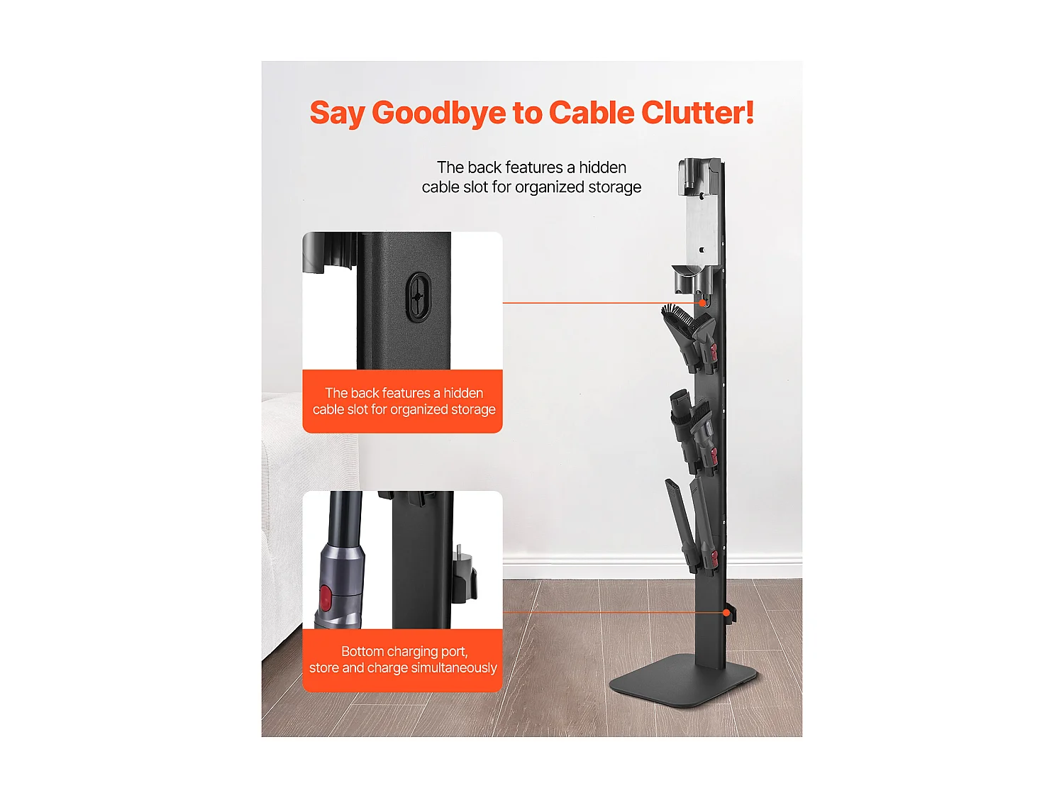 Support d'Aspirateur pour Dyson SucceBuy Compatible avec G5, V15, V12, V11, V10, V8, V7, V6, Porte-aspirateur Vertical avec Accessoires, 6 Crochets, Noir