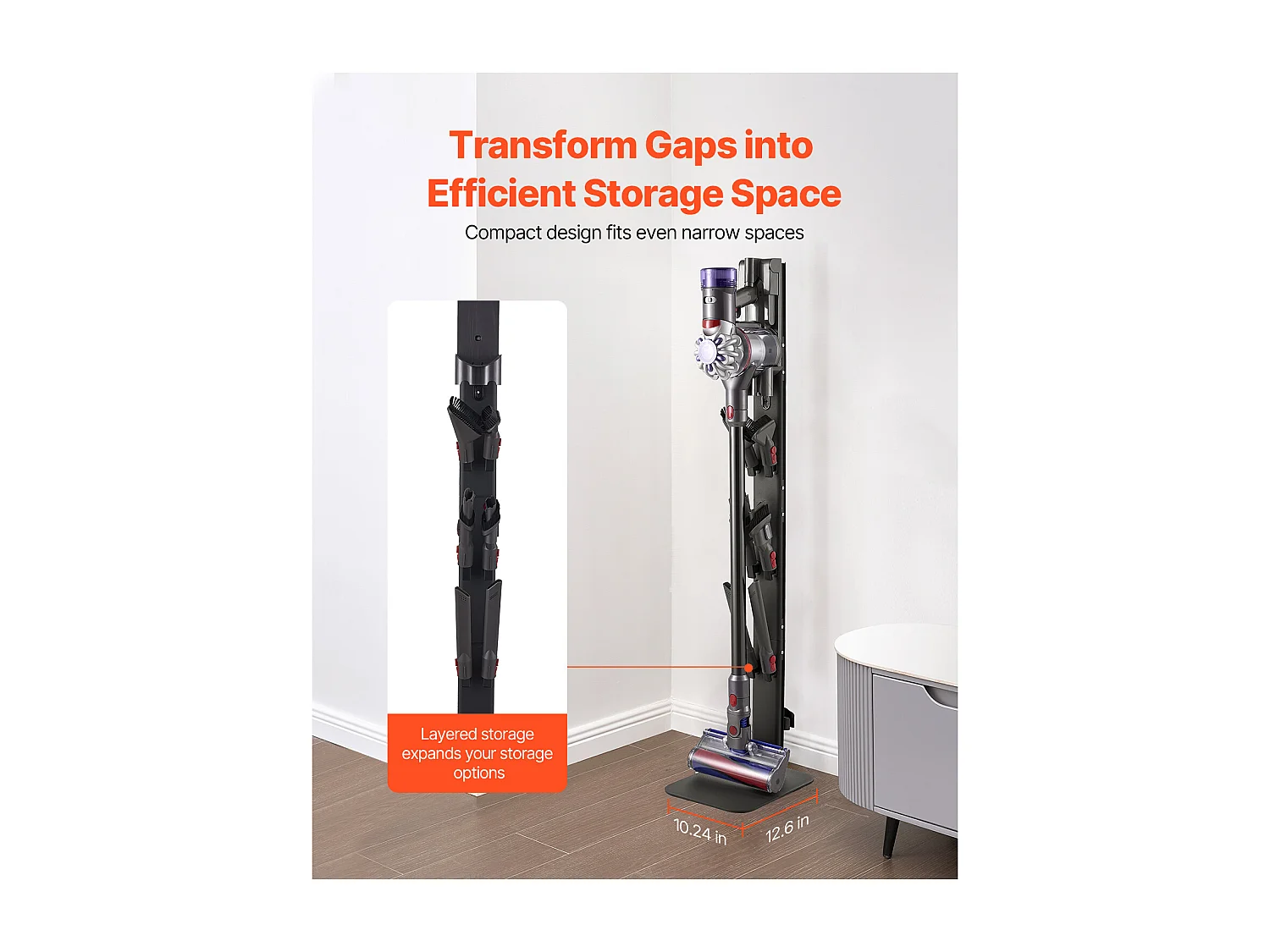 Support d'Aspirateur pour Dyson SucceBuy Compatible avec G5, V15, V12, V11, V10, V8, V7, V6, Porte-aspirateur Vertical avec Accessoires, 6 Crochets, Noir