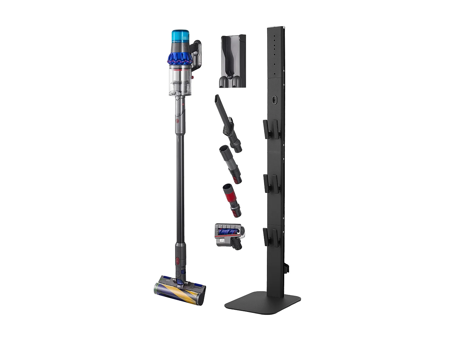 Support d'Aspirateur pour Dyson SucceBuy Compatible avec G5, V15, V12, V11, V10, V8, V7, V6, Porte-aspirateur Vertical avec Accessoires, 6 Crochets, Noir