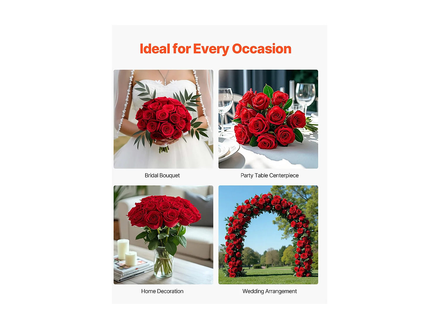 Rose Artificielle SucceBuy Fleurs Artificielles 508 mm Bouquets de Fausses Fleurs, Aspect Réaliste avec Tête de Rose 70 mm Rouge, Lot de 60