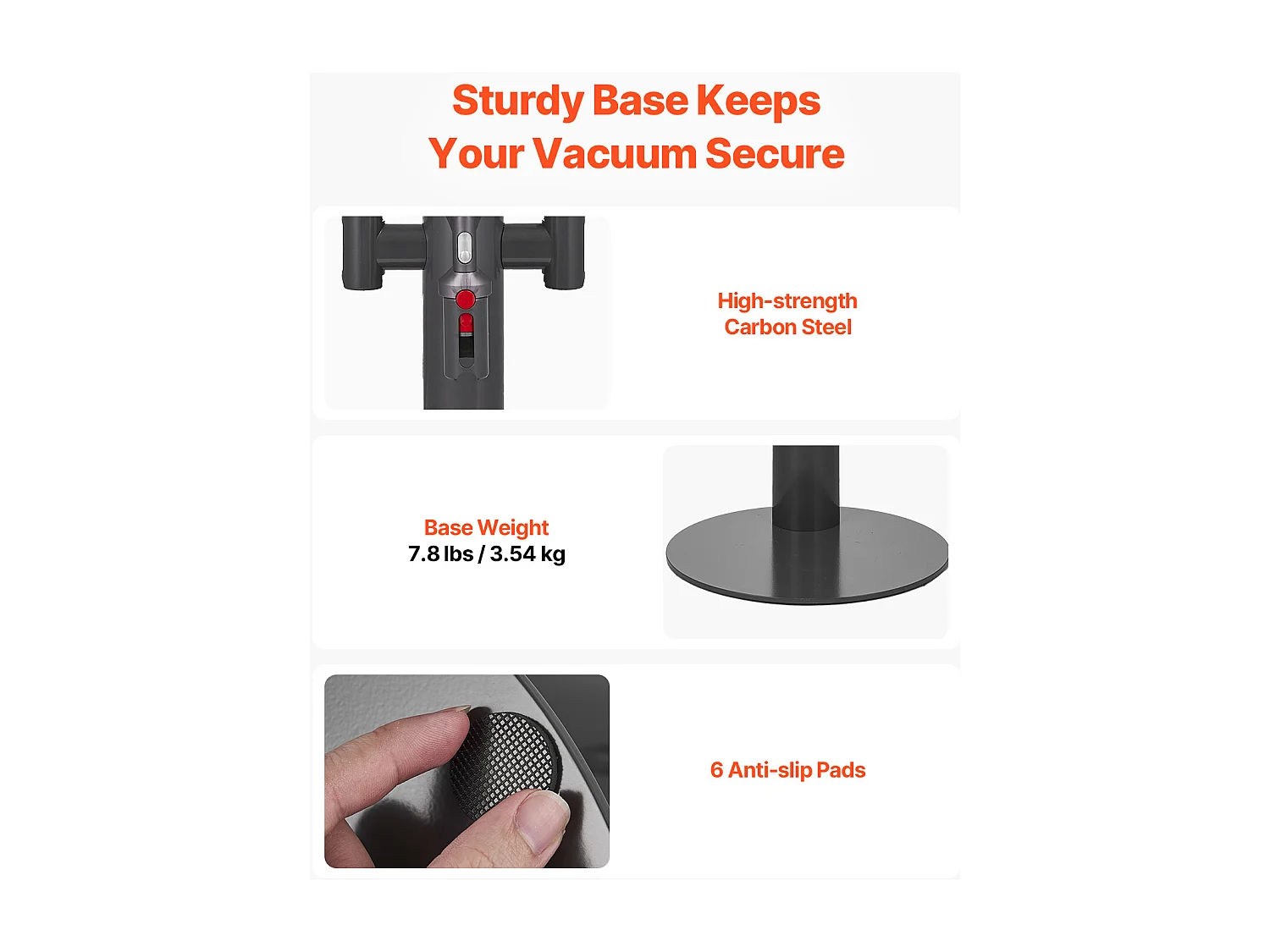 Support d'Aspirateur pour Dyson SucceBuy Compatible avec V7, V8, V10, V11, V12, V15, SV10, SV12, SV14, SV18, SV21, avec 3 Clips et Hauteur Réglable 865-1300 mm