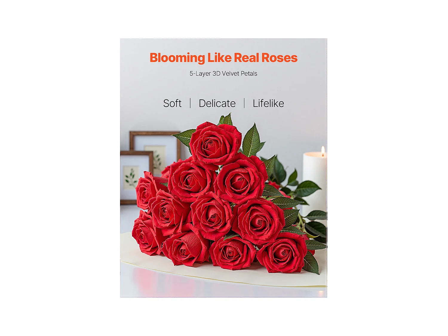 Rose Artificielle SucceBuy Fleurs Artificielles 508 mm Bouquets de Fausses Fleurs, Aspect Réaliste avec Tête de Rose 70 mm Rouge, Lot de 500