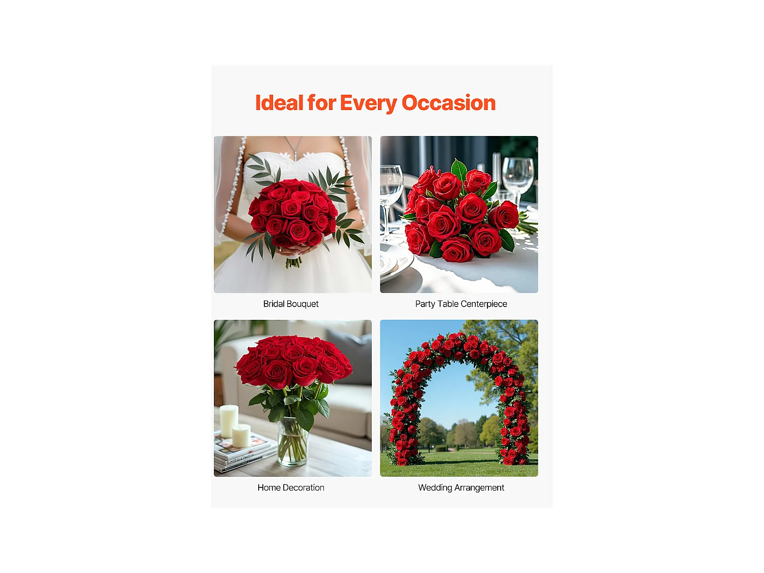 Rose Artificielle SucceBuy Fleurs Artificielles 508 mm Bouquets de Fausses Fleurs, Aspect Réaliste avec Tête de Rose 70 mm Rouge, Lot de 500