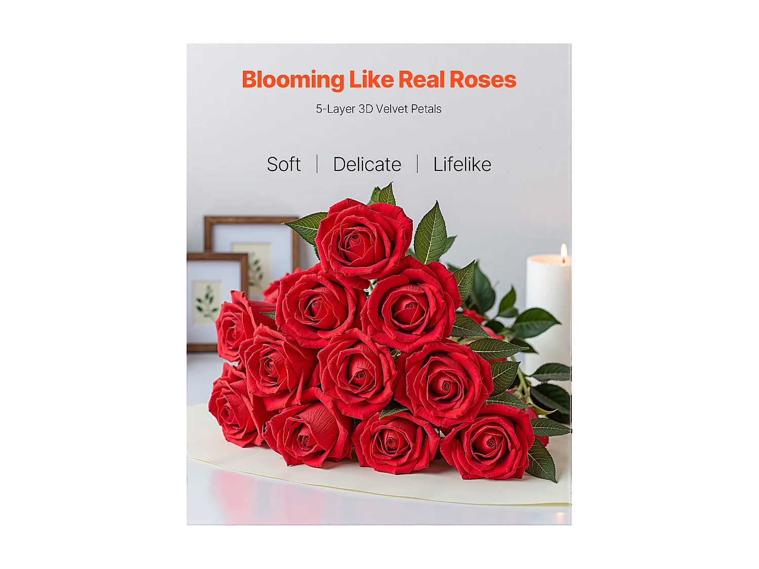 Rose Artificielle SucceBuy Fleurs Artificielles 508 mm Bouquets de Fausses Fleurs, Aspect Réaliste avec Tête de Rose 70 mm Rouge, Lot de 500