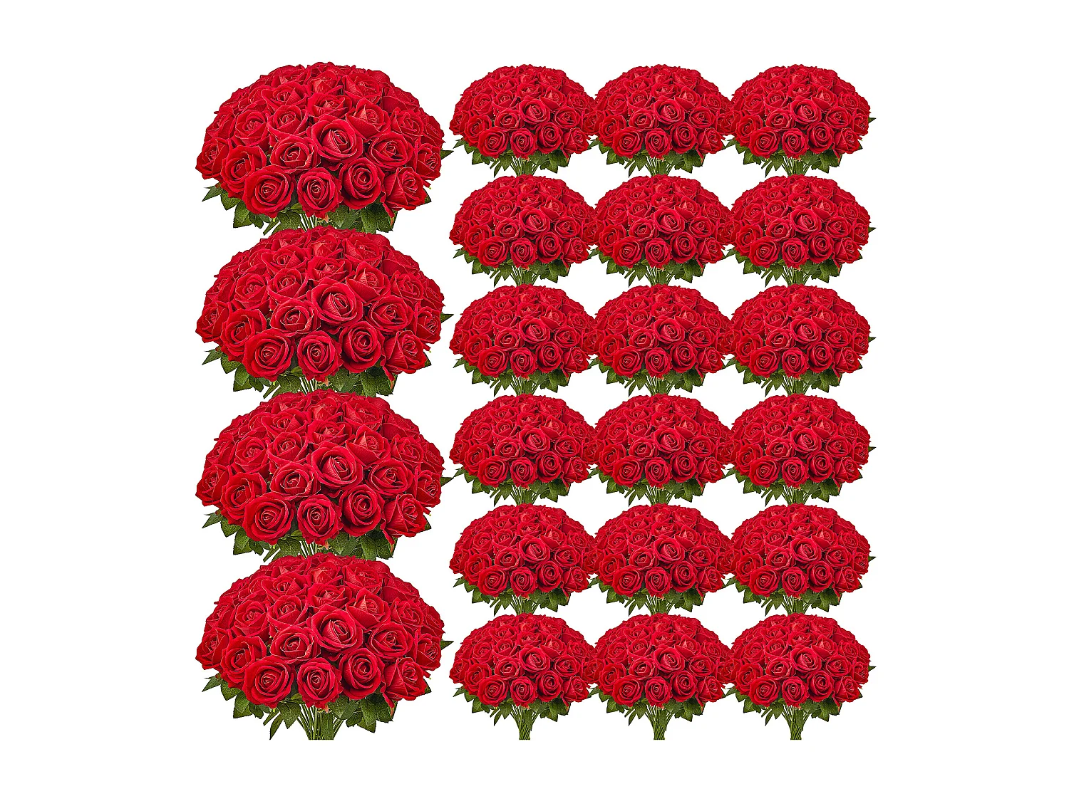 Rose Artificielle SucceBuy Fleurs Artificielles 508 mm Bouquets de Fausses Fleurs, Aspect Réaliste avec Tête de Rose 70 mm Rouge, Lot de 500