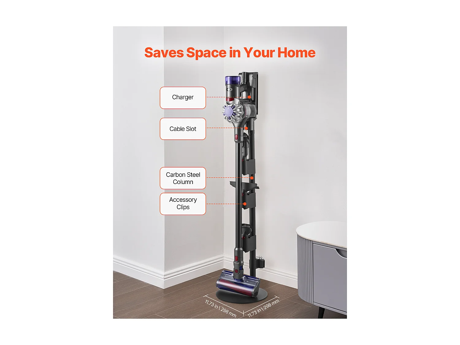 Support d'Aspirateur pour Dyson SucceBuy Compatible avec V7, V8, V10, V11, V12, V15, Porte-aspirateur Vertical  avec Accessoires, 3 Clips de Rangement de Brosses