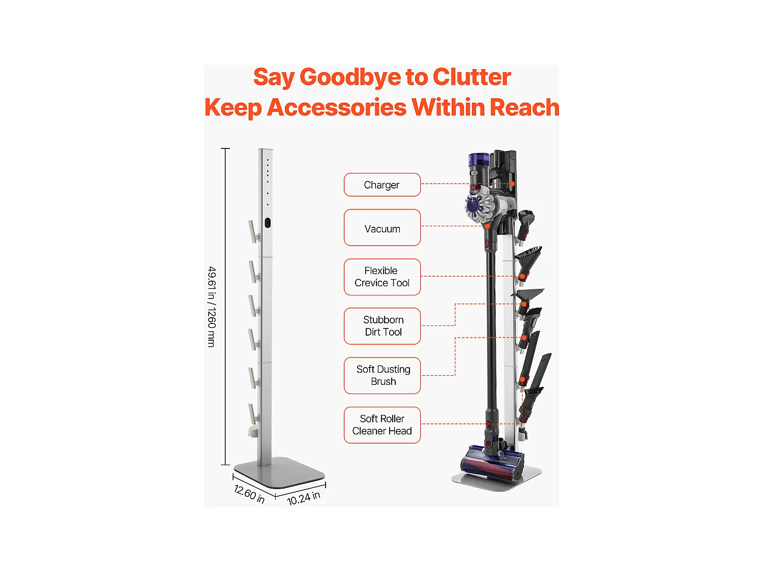 Support d'Aspirateur pour Dyson SucceBuy Compatible avec G5, V15, V12, V11, V10, V8, V7, V6, Porte-aspirateur Vertical avec Accessoires, 6 Crochets