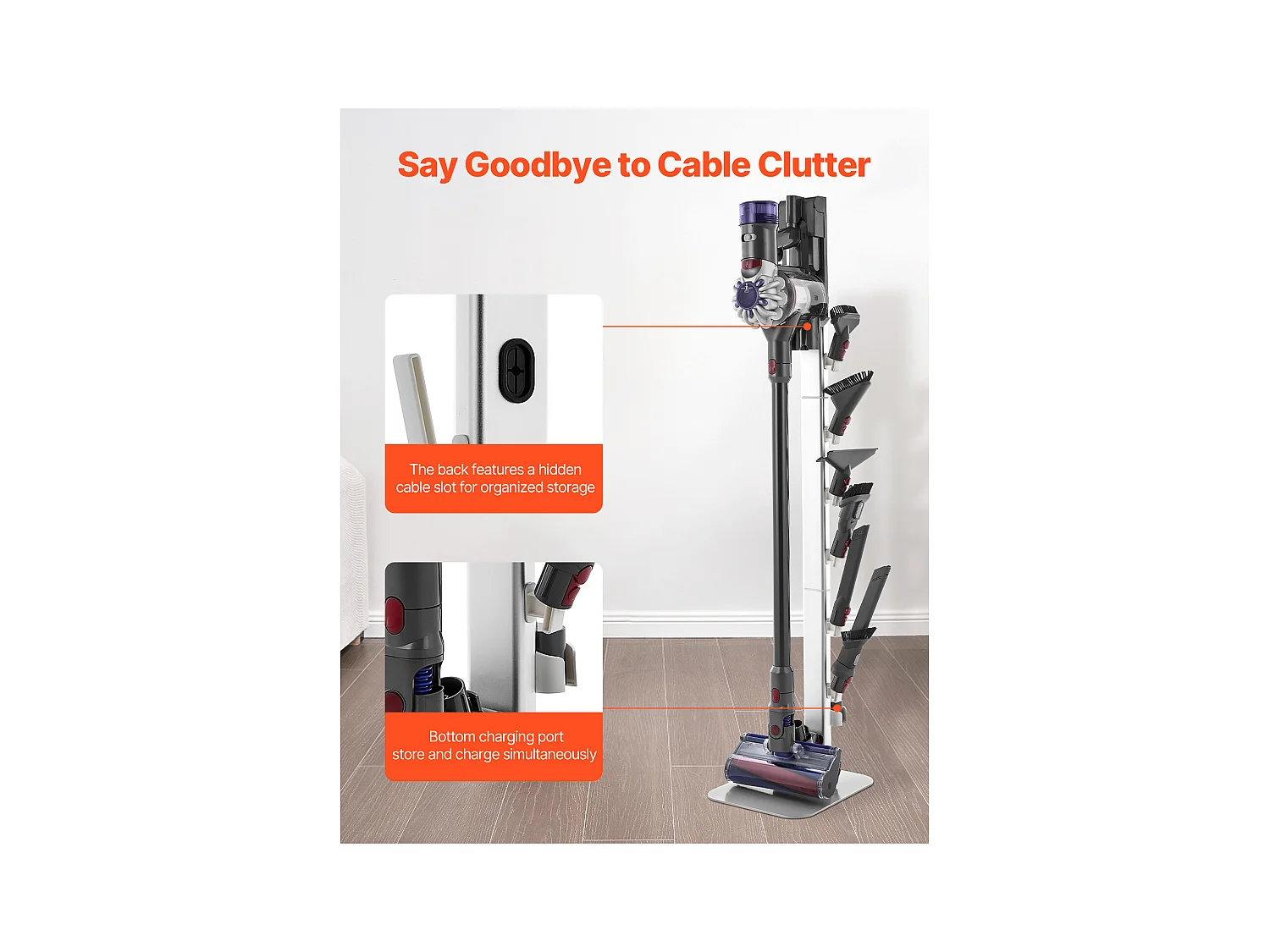 Support d'Aspirateur pour Dyson SucceBuy Compatible avec G5, V15, V12, V11, V10, V8, V7, V6, Porte-aspirateur Vertical avec Accessoires, 6 Crochets