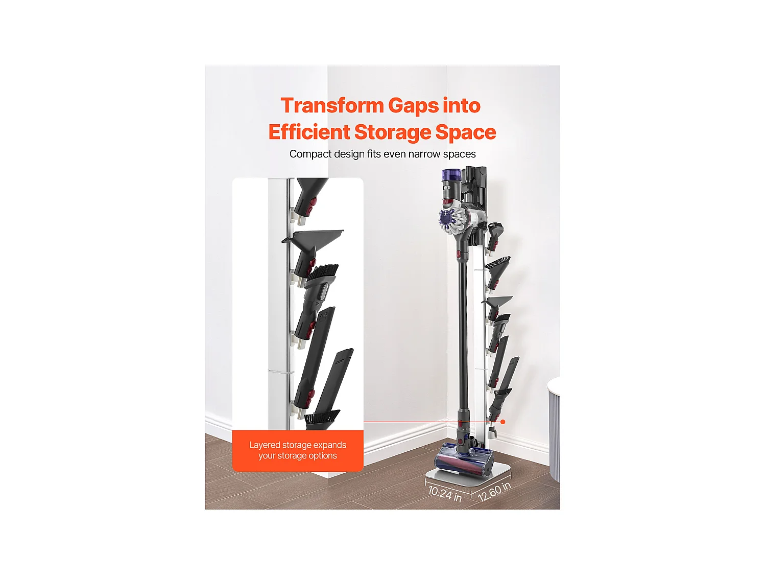 Support d'Aspirateur pour Dyson SucceBuy Compatible avec G5, V15, V12, V11, V10, V8, V7, V6, Porte-aspirateur Vertical avec Accessoires, 6 Crochets