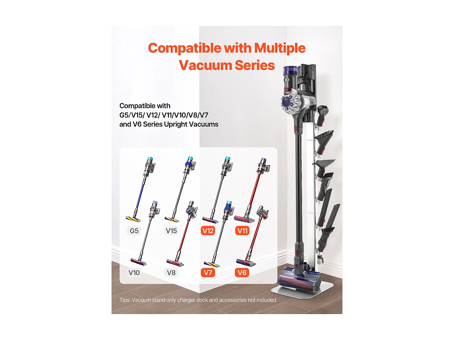 Soporte para Aspiradora Dyson SucceBuy Compatible con G5, V15, V12, V11, V10, V8, V7, V6, Soporte Vertical para Aspiradora con Accesorios, 6 Ganchos