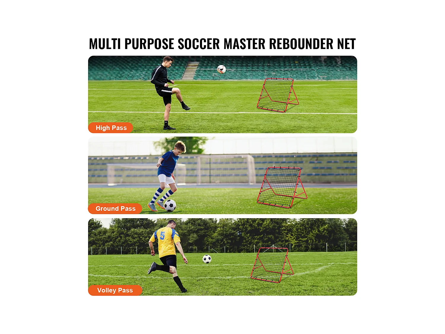 Filet de Rebond SucceBuy de Football, 99 x 99 cm, Équipement D'entraînement de Football en Fer Sac Portable