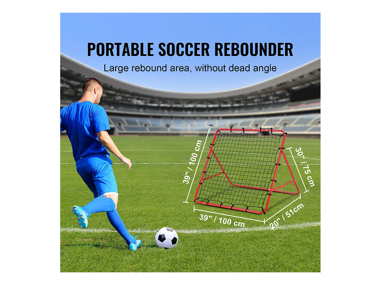 Filet de Rebond SucceBuy de Football, 99 x 99 cm, Équipement D'entraînement de Football en Fer Sac Portable