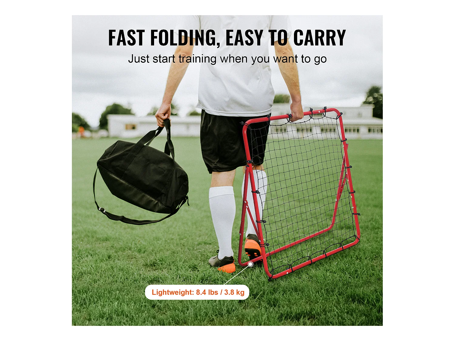 Filet de Rebond SucceBuy de Football, 99 x 99 cm, Équipement D'entraînement de Football en Fer Sac Portable