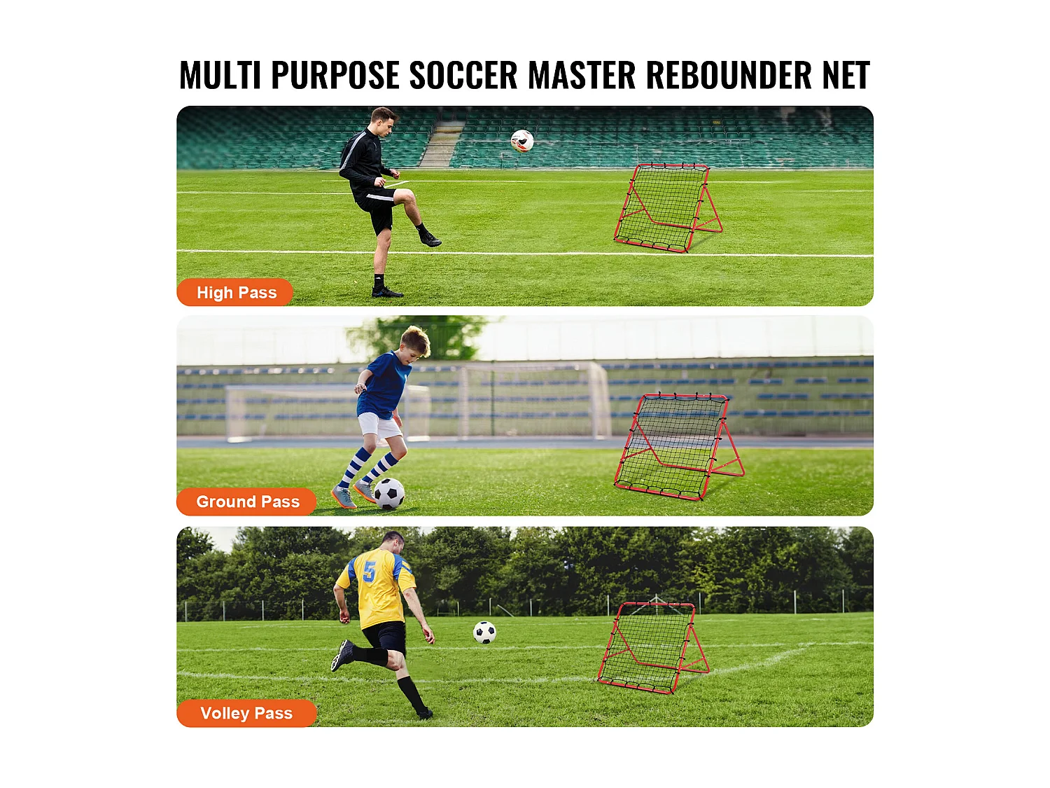 Filet de Rebond SucceBuy de Football, 99 x 99 cm, Équipement D'entraînement de Football en Fer Sac Portable