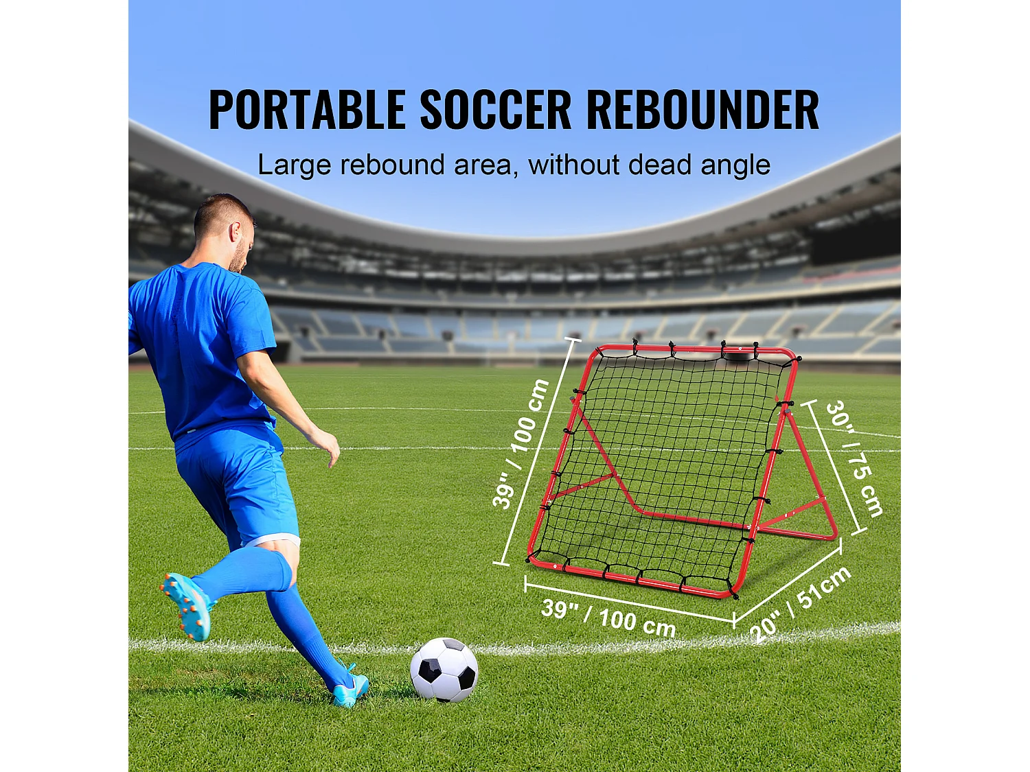 Filet de Rebond SucceBuy de Football, 99 x 99 cm, Équipement D'entraînement de Football en Fer Sac Portable