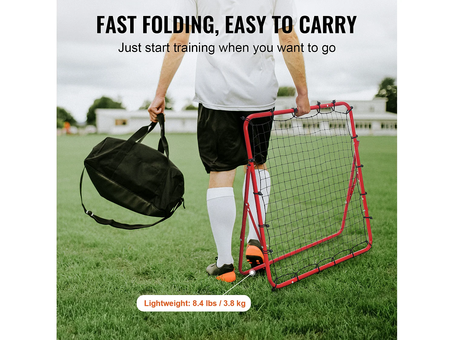 Filet de Rebond SucceBuy de Football, 99 x 99 cm, Équipement D'entraînement de Football en Fer Sac Portable