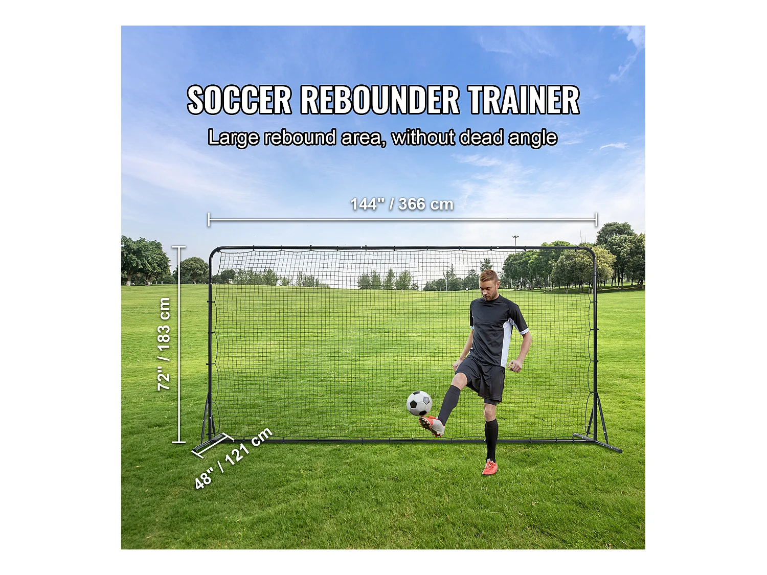 Filet de Rebond SucceBuy de Football, 366 x 183 cm, Équipement D'entraînement de Football en Fer Sac Portable