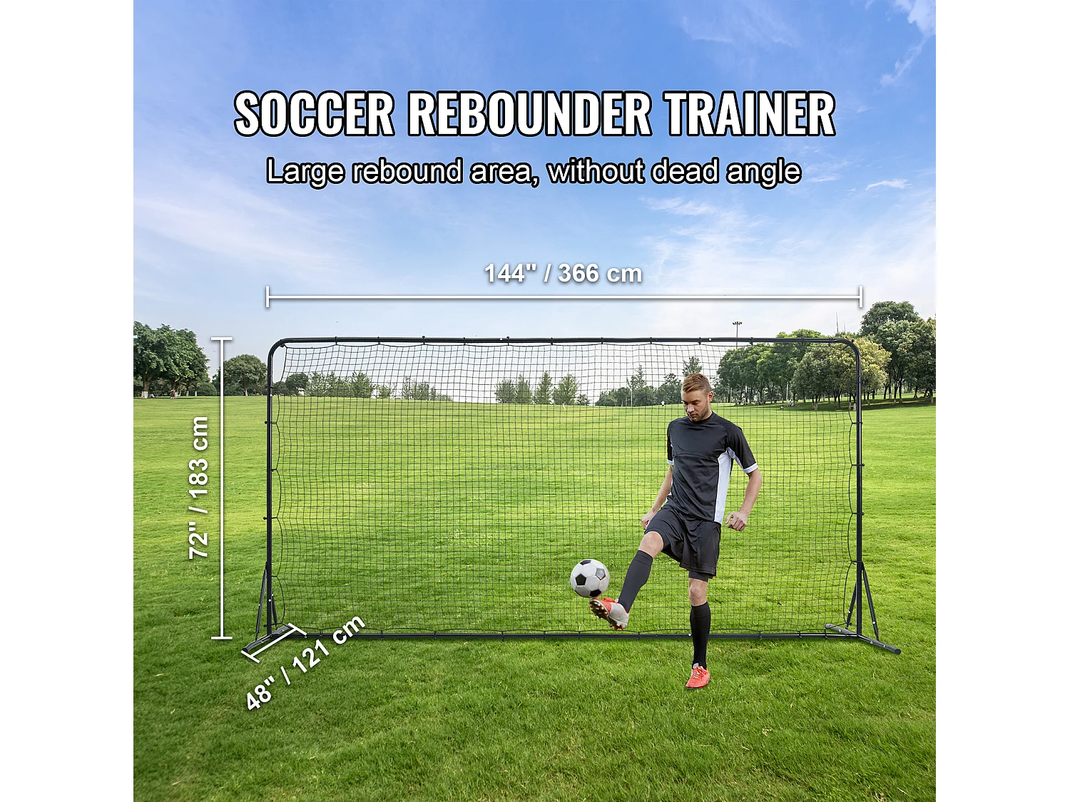 Filet de Rebond SucceBuy de Football, 366 x 183 cm, Équipement D'entraînement de Football en Fer Sac Portable