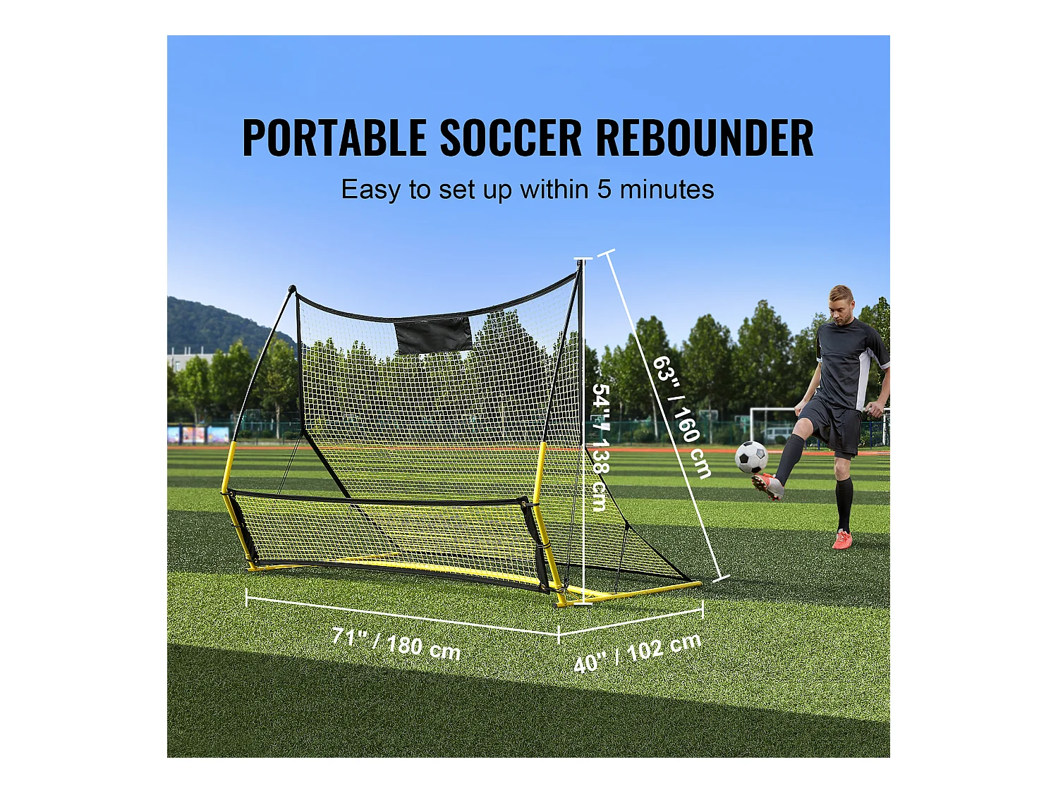 Filet de Rebond SucceBuy Portable 2 en 1 180 cmx102 cm pour Entraîneur de Football avec Sac, Idéal pour l'Entraînement en Équipe et en Solo