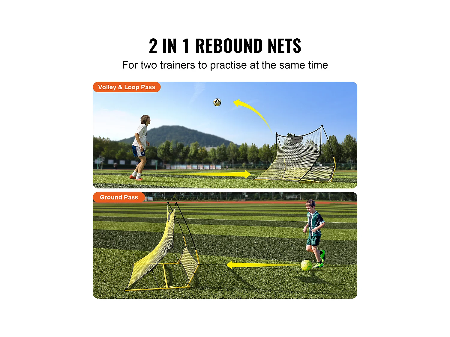 Filet de Rebond SucceBuy Portable 2 en 1 180 cmx102 cm pour Entraîneur de Football avec Sac, Idéal pour l'Entraînement en Équipe et en Solo