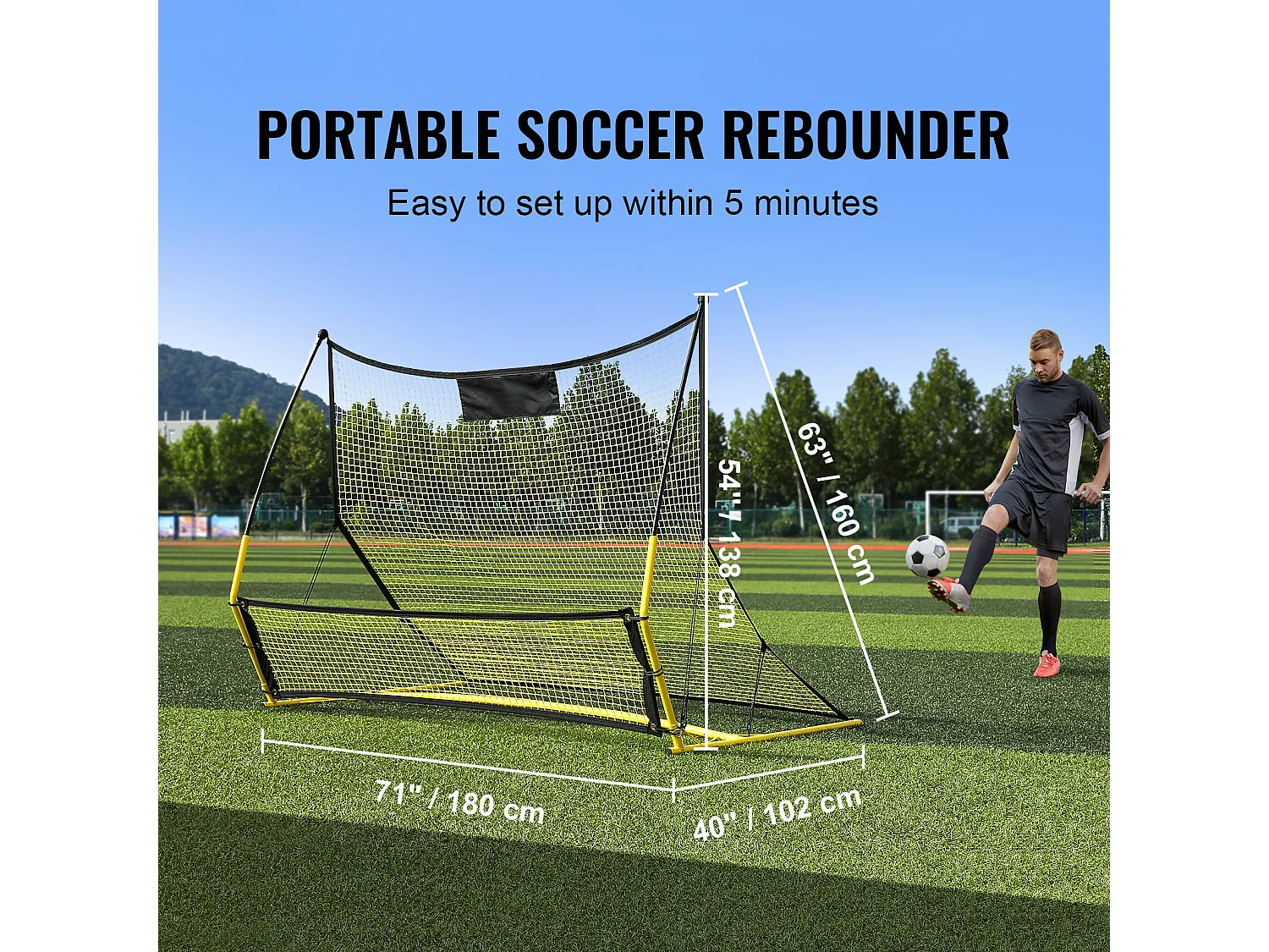 Filet de Rebond SucceBuy Portable 2 en 1 180 cmx102 cm pour Entraîneur de Football avec Sac, Idéal pour l'Entraînement en Équipe et en Solo