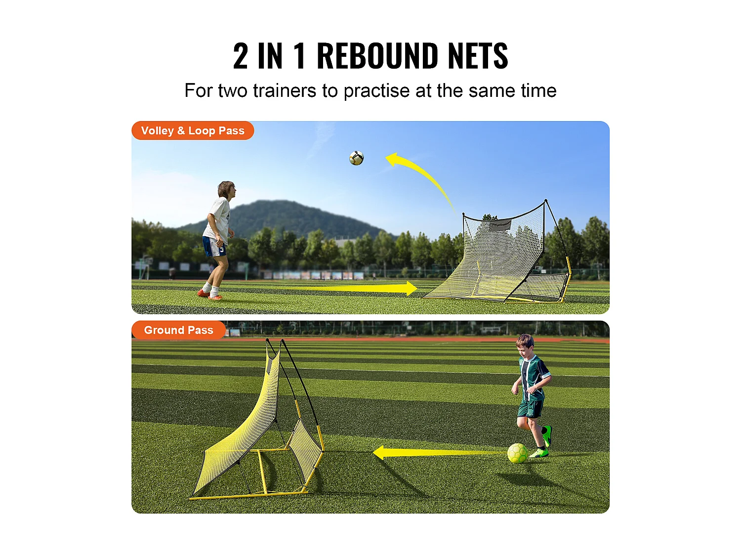 Filet de Rebond SucceBuy Portable 2 en 1 180 cmx102 cm pour Entraîneur de Football avec Sac, Idéal pour l'Entraînement en Équipe et en Solo