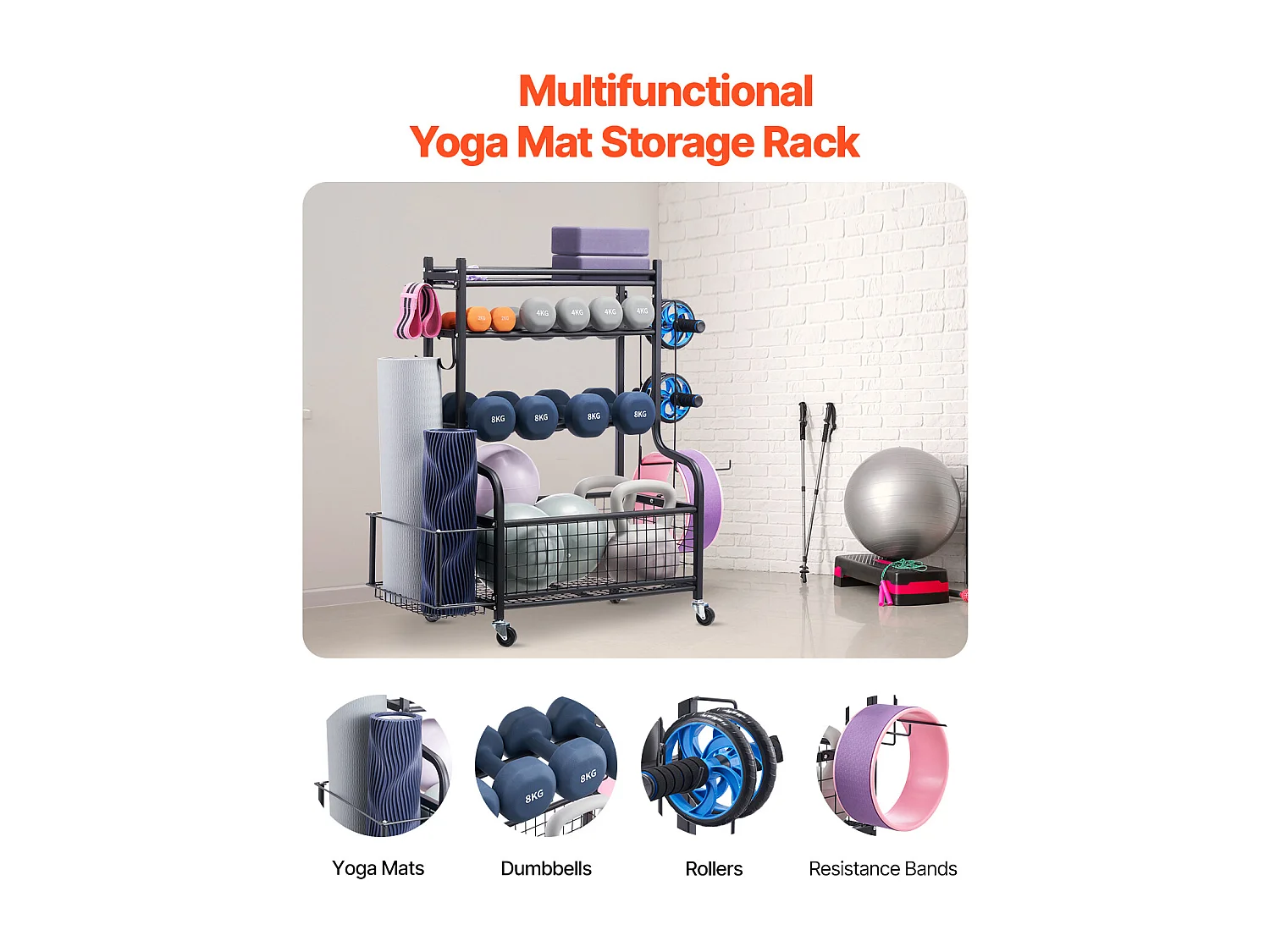 Organiseur de Salle SucceBuy de Sport, Rangement pour Tapis de Yoga, Support de Poids et Support d'Haltères