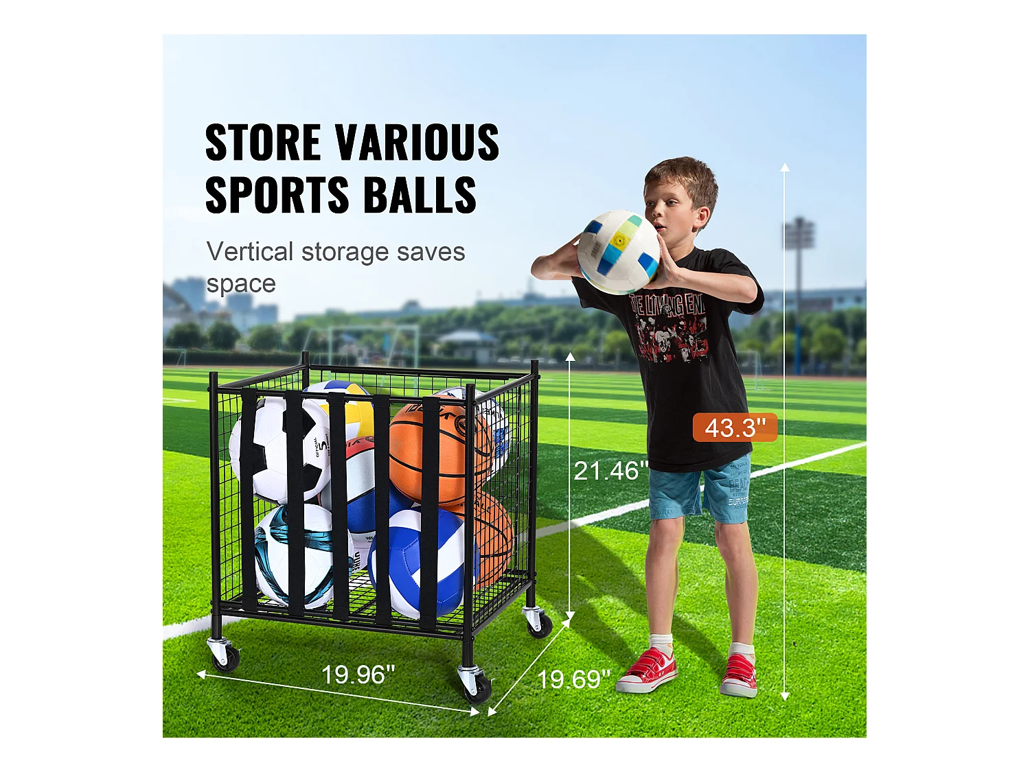 Chariot à Ballons SucceBuy Chariot de Rangement à Roulettes pour Ballons de Sport, Organisateur d'Équipement en Acier pour Garages