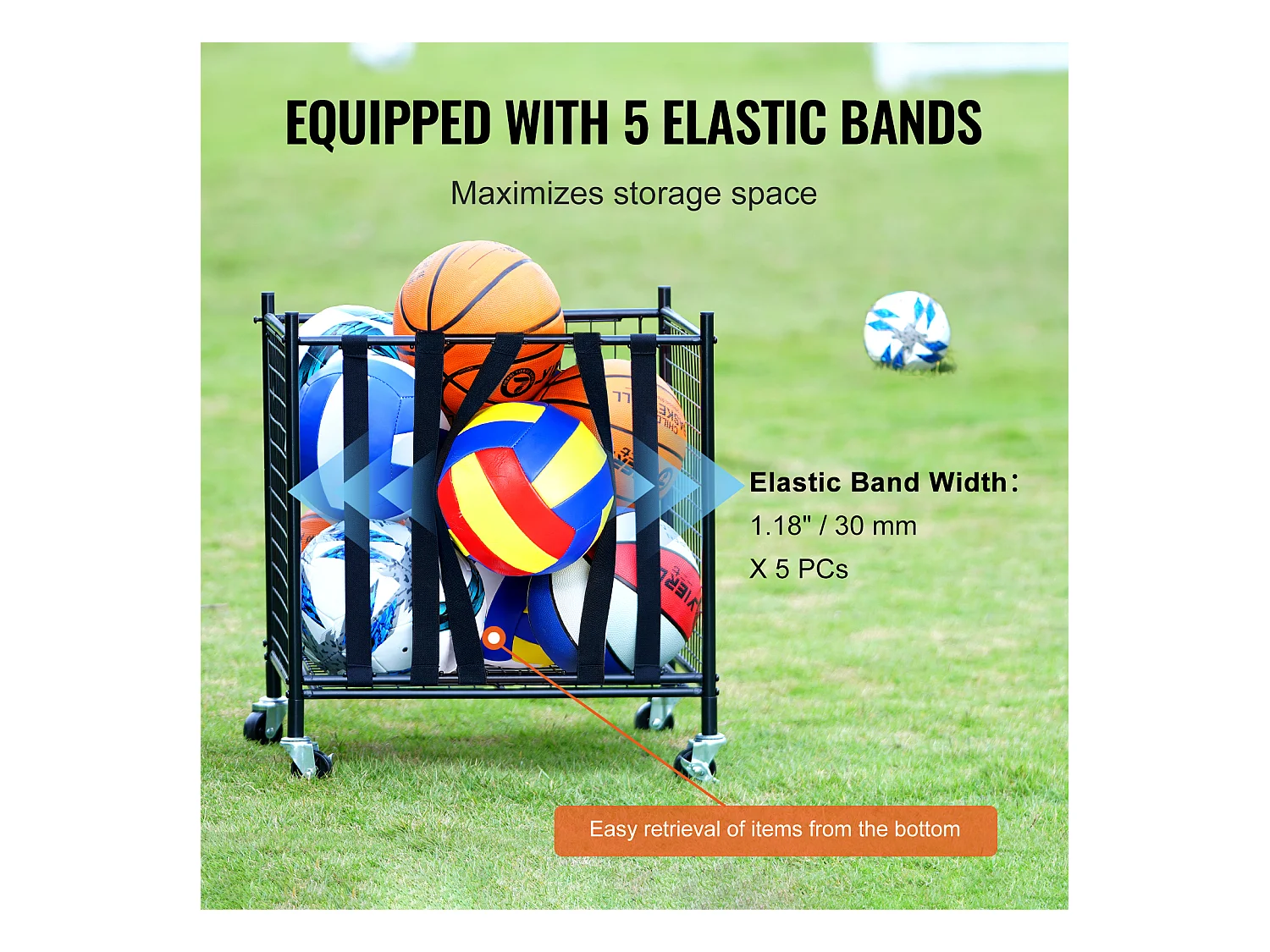 Chariot à Ballons SucceBuy Chariot de Rangement à Roulettes pour Ballons de Sport, Organisateur d'Équipement en Acier pour Garages