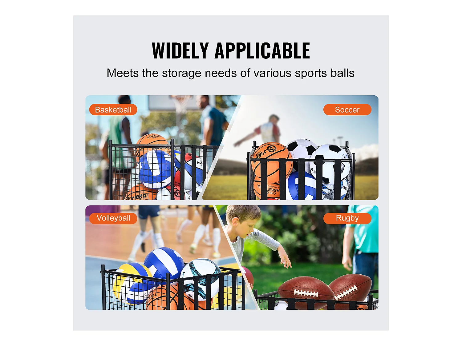 Chariot à Ballons SucceBuy Chariot de Rangement à Roulettes pour Ballons de Sport, Organisateur d'Équipement en Acier pour Garages