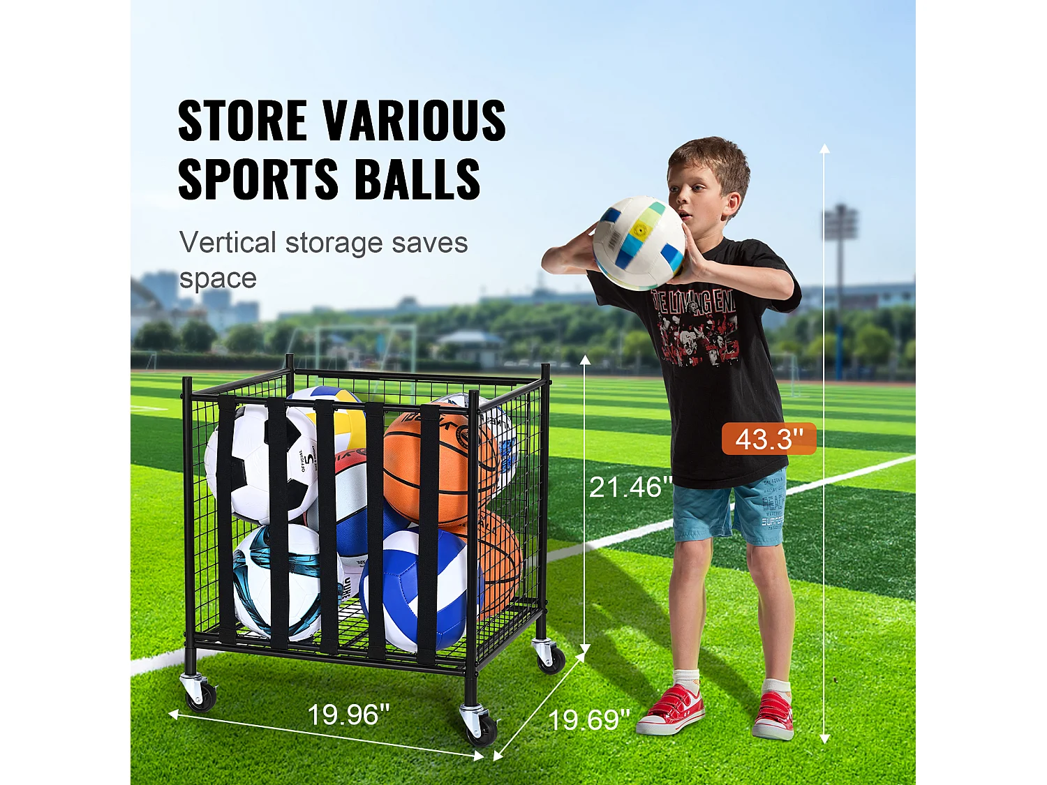 Chariot à Ballons SucceBuy Chariot de Rangement à Roulettes pour Ballons de Sport, Organisateur d'Équipement en Acier pour Garages