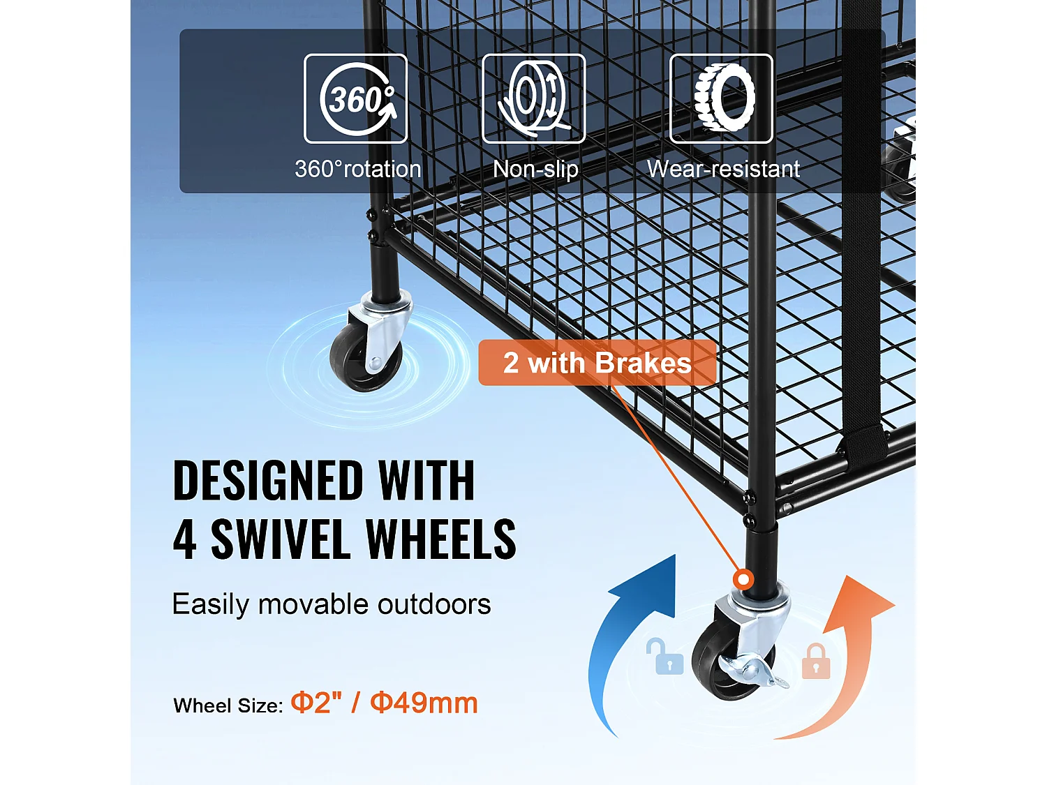 Chariot à Ballons SucceBuy Chariot de Rangement à Roulettes pour Ballons de Sport, Organisateur d'Équipement en Acier pour Garages